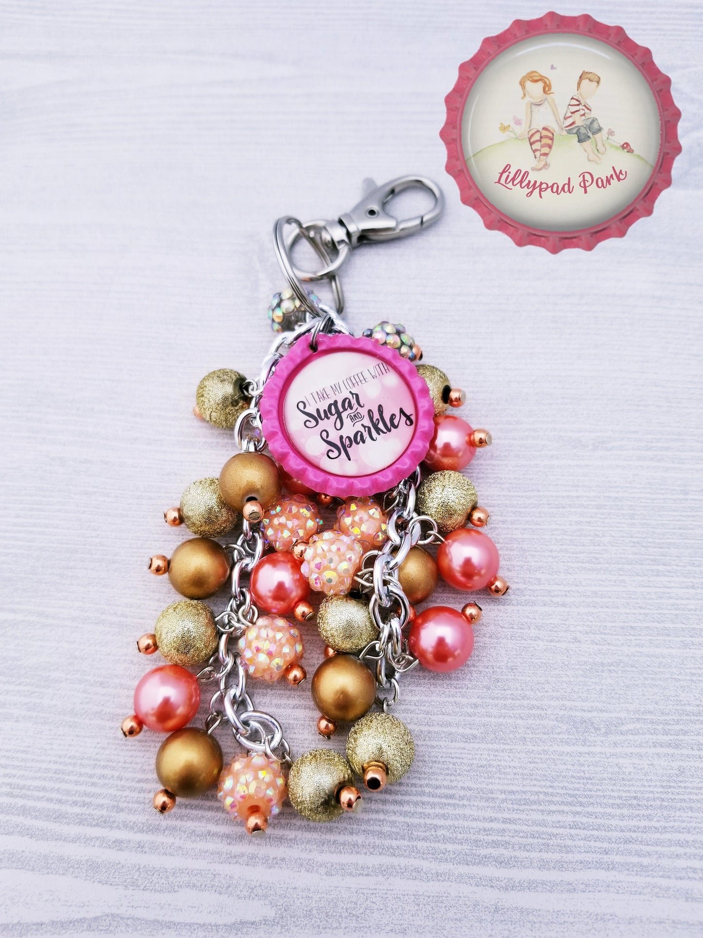 Coffee Sugar and Sparkles Pink Champagne Purse Charm