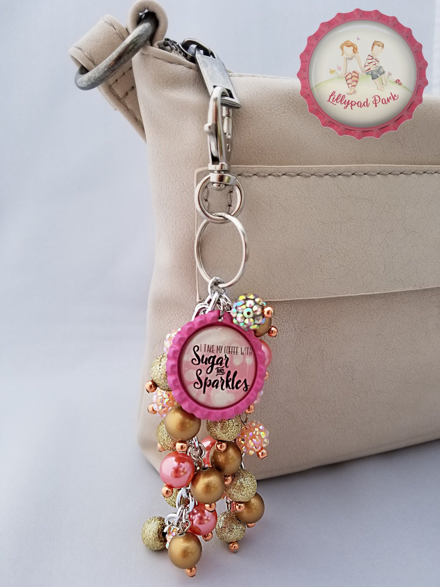 Coffee Sugar and Sparkles Pink Champagne Purse Charm