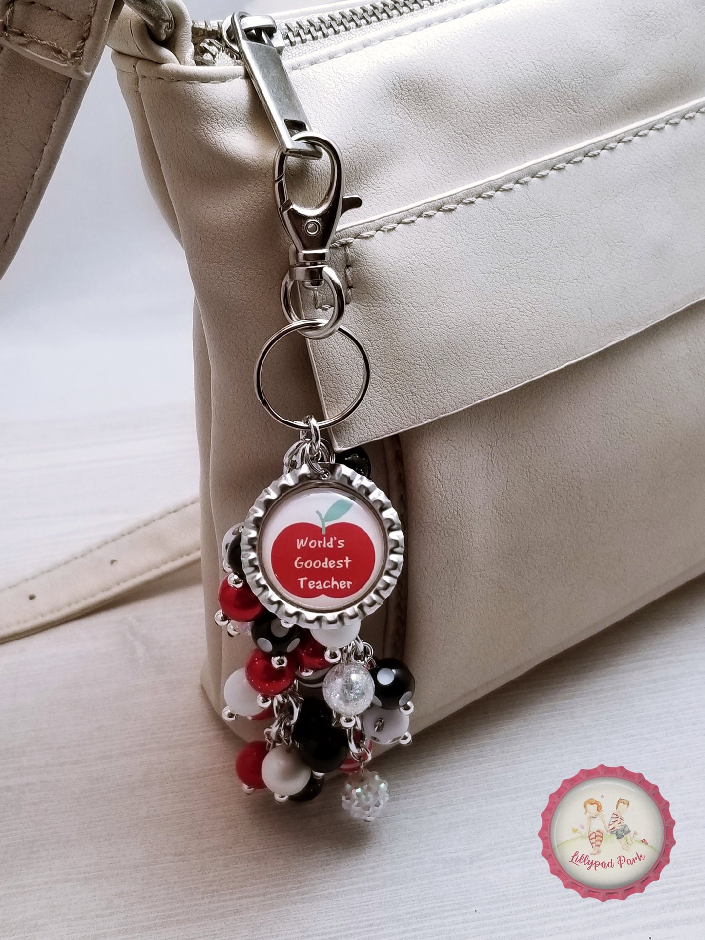 World's Goodest Teacher Black Tie Affair Purse Charm
