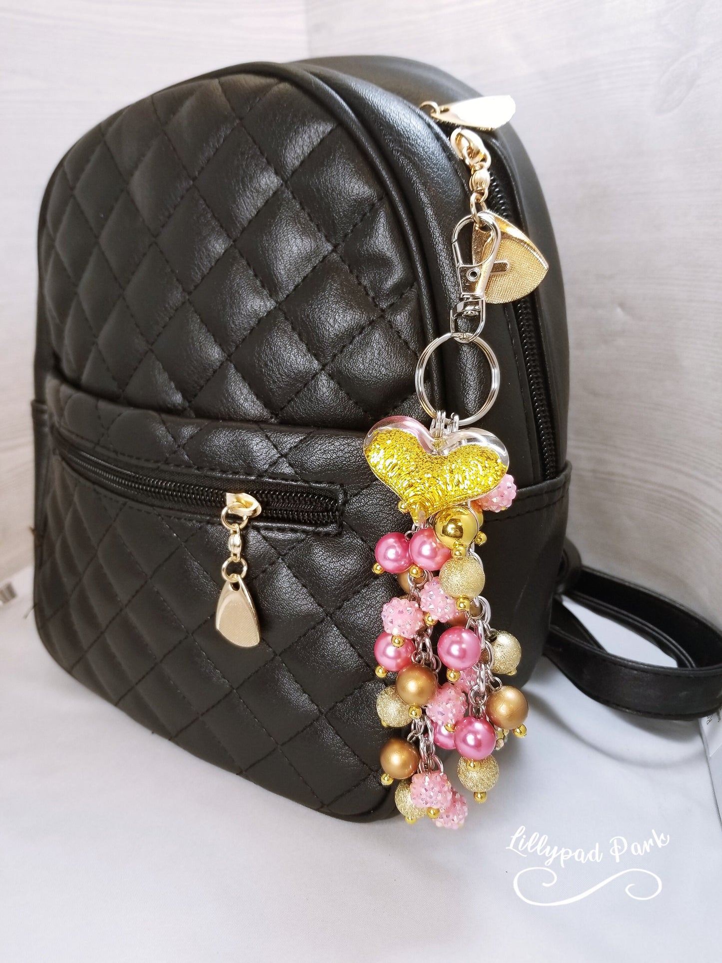 Gold Heart Pink Champagne Purse Charm