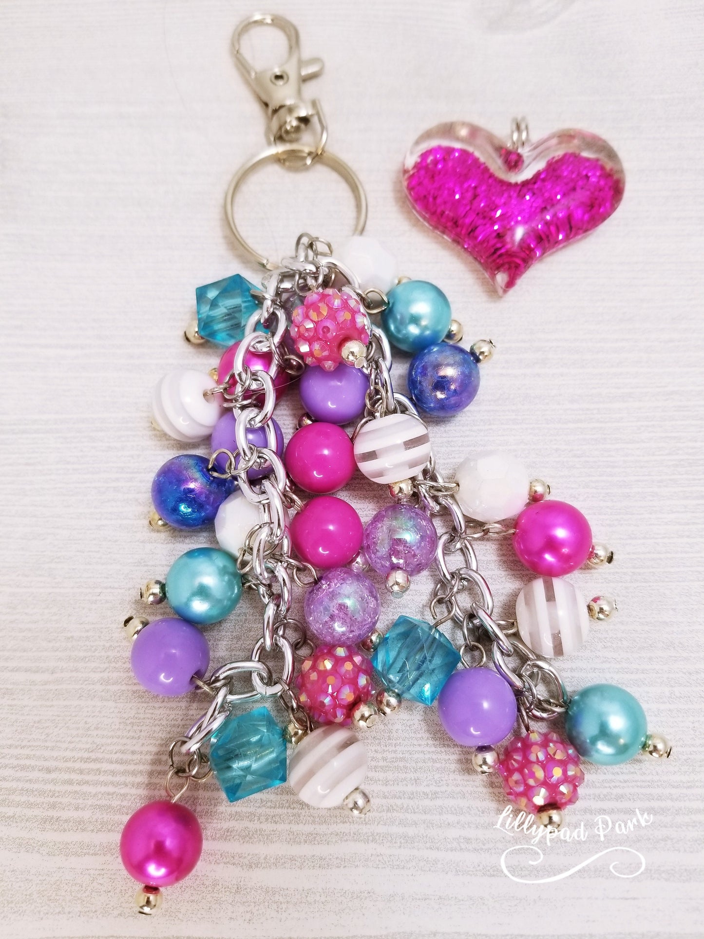 Pink Glittery Heart Lollipop Swirl Mini Purse Charm