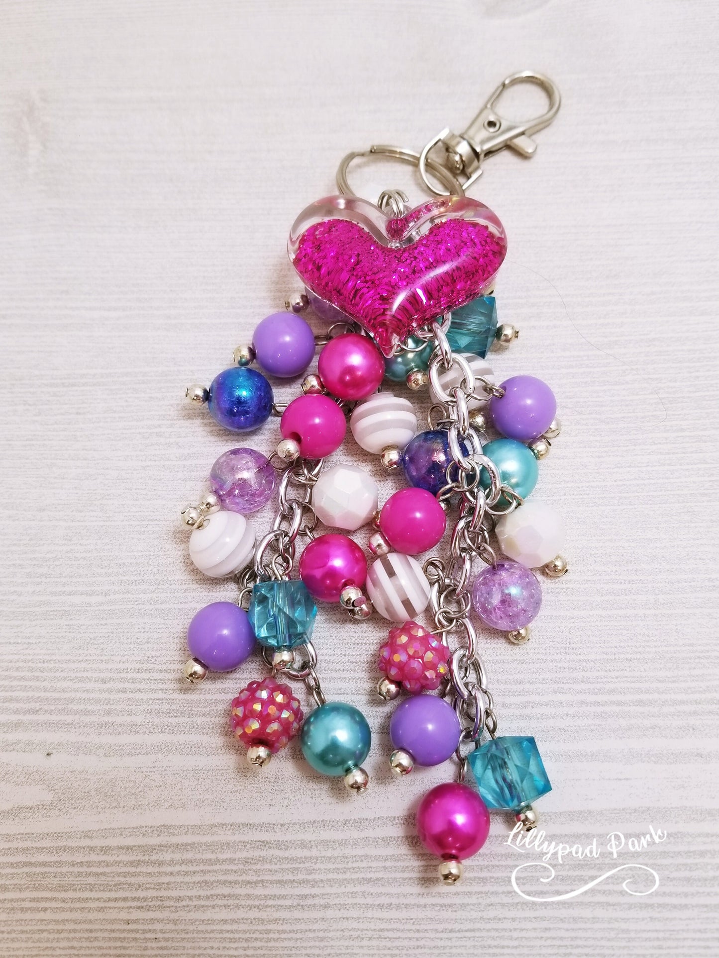 Pink Glittery Heart Lollipop Swirl Mini Purse Charm