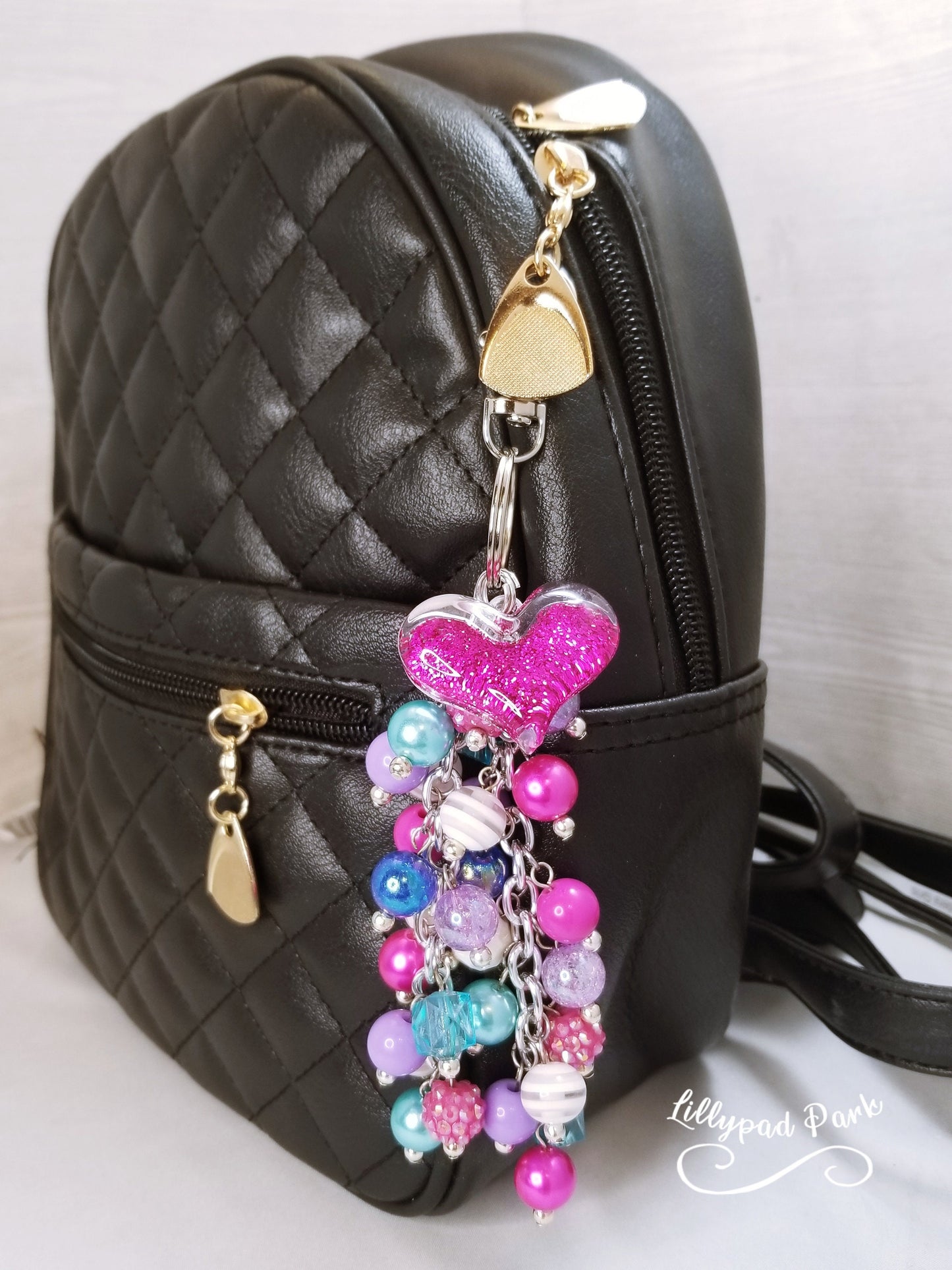 Pink Glittery Heart Lollipop Swirl Mini Purse Charm