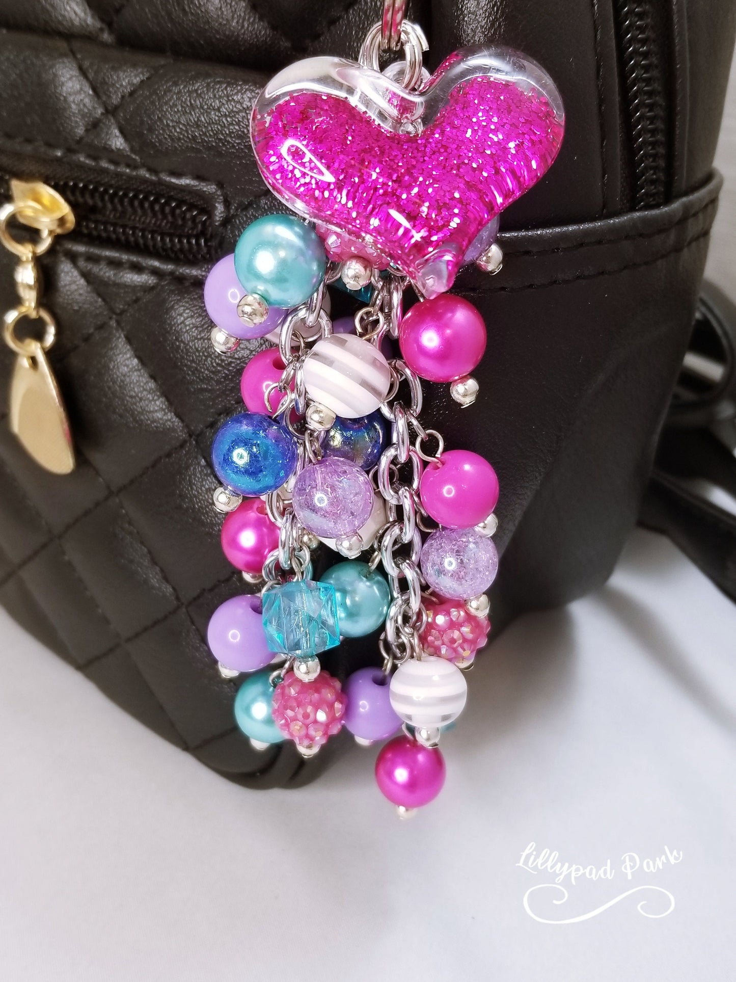 Pink Glittery Heart Lollipop Swirl Mini Purse Charm