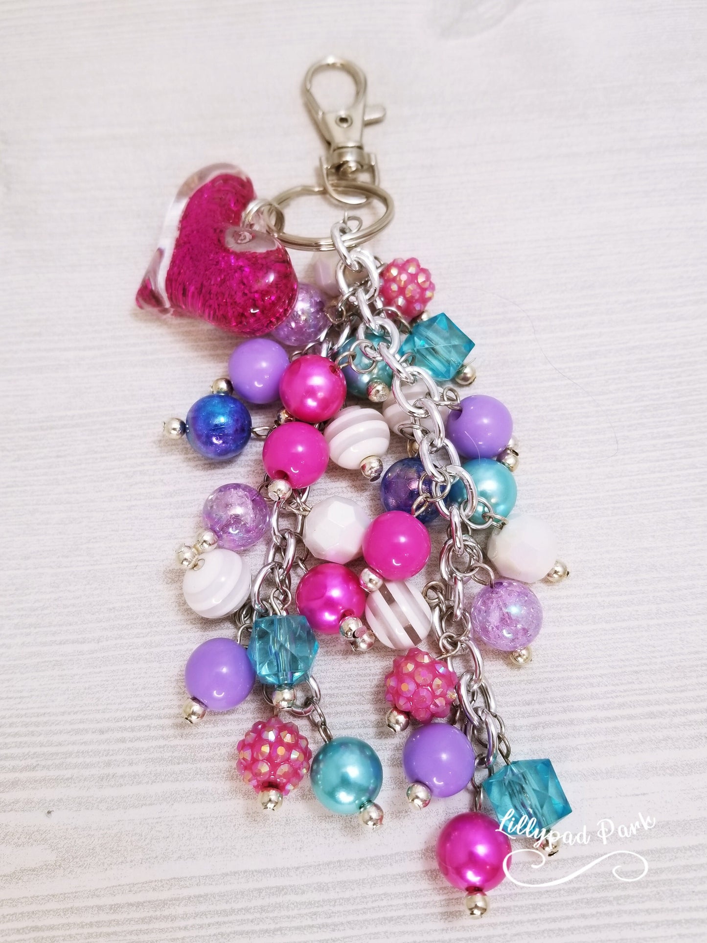 Pink Glittery Heart Lollipop Swirl Mini Purse Charm