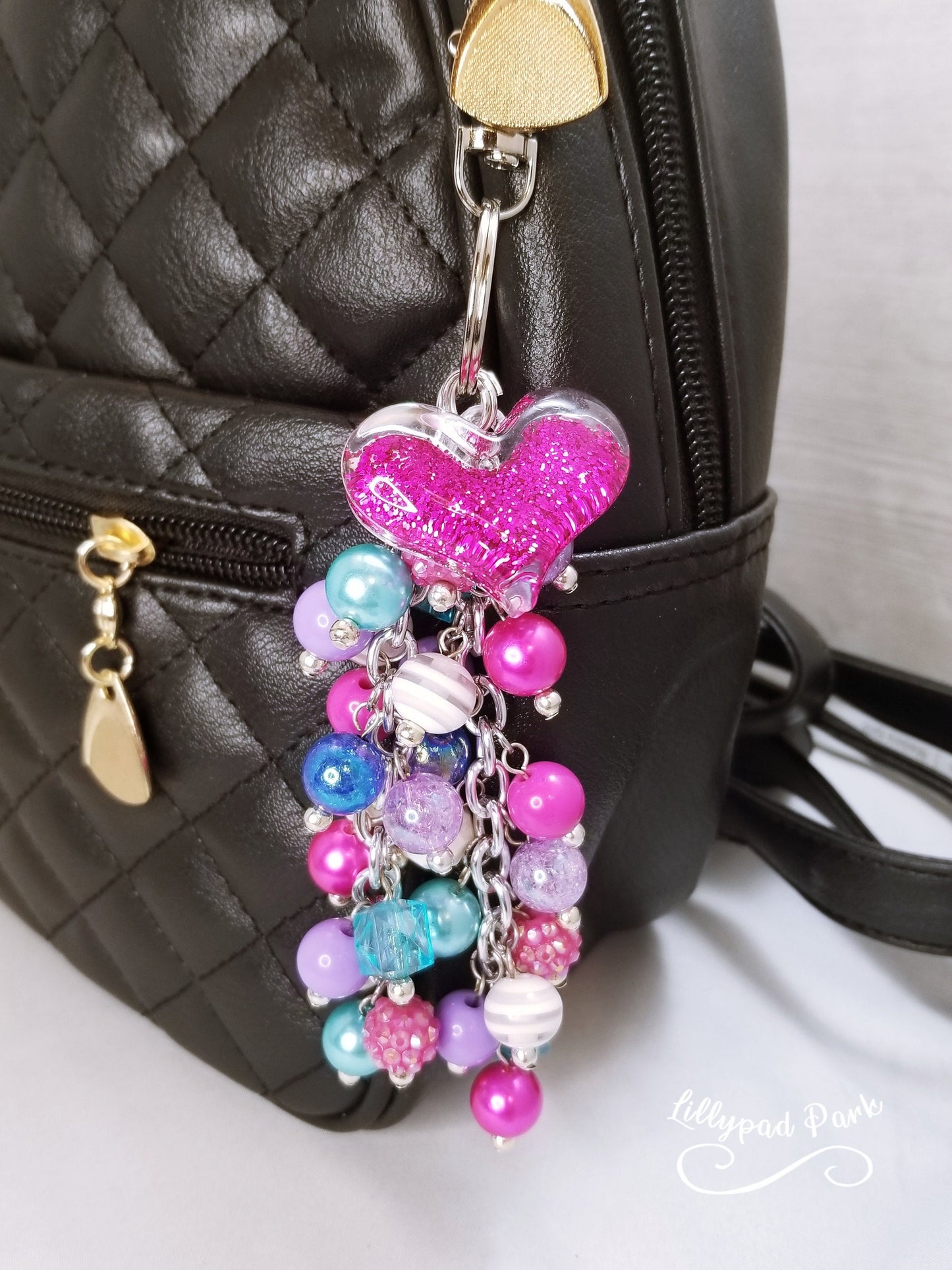 Pink Glittery Heart Lollipop Swirl Mini Purse Charm