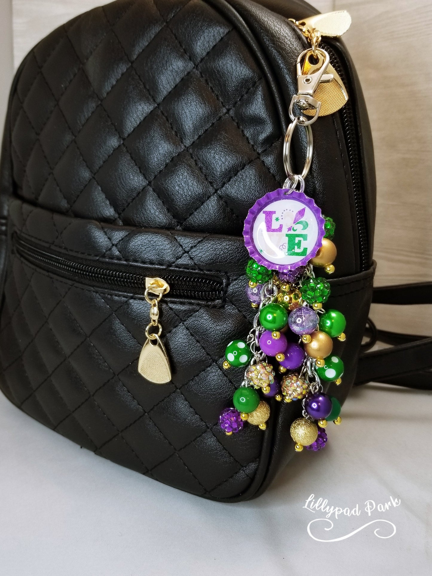 Love Fleur De Lis Mardi Gras Purse Charm