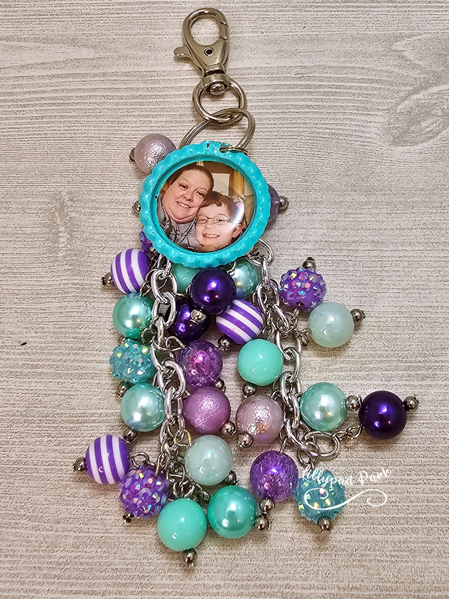 Picture Mothers day gift, Purple and Teal Purse Charm