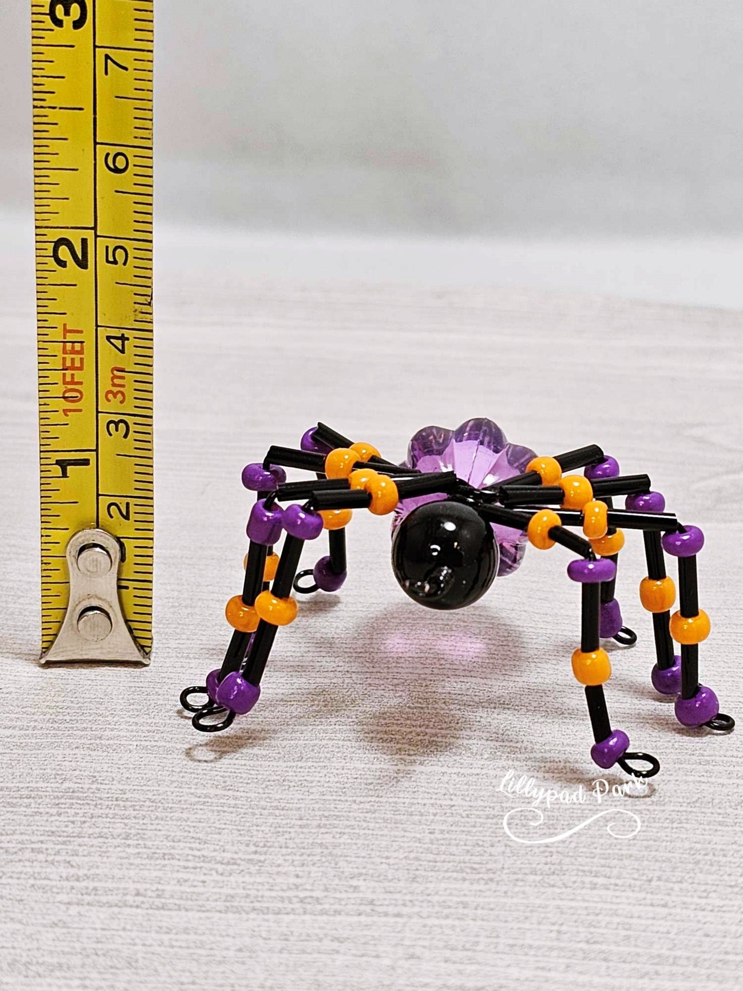 Purple Orange Black Beaded Spider, Halloween Spider
