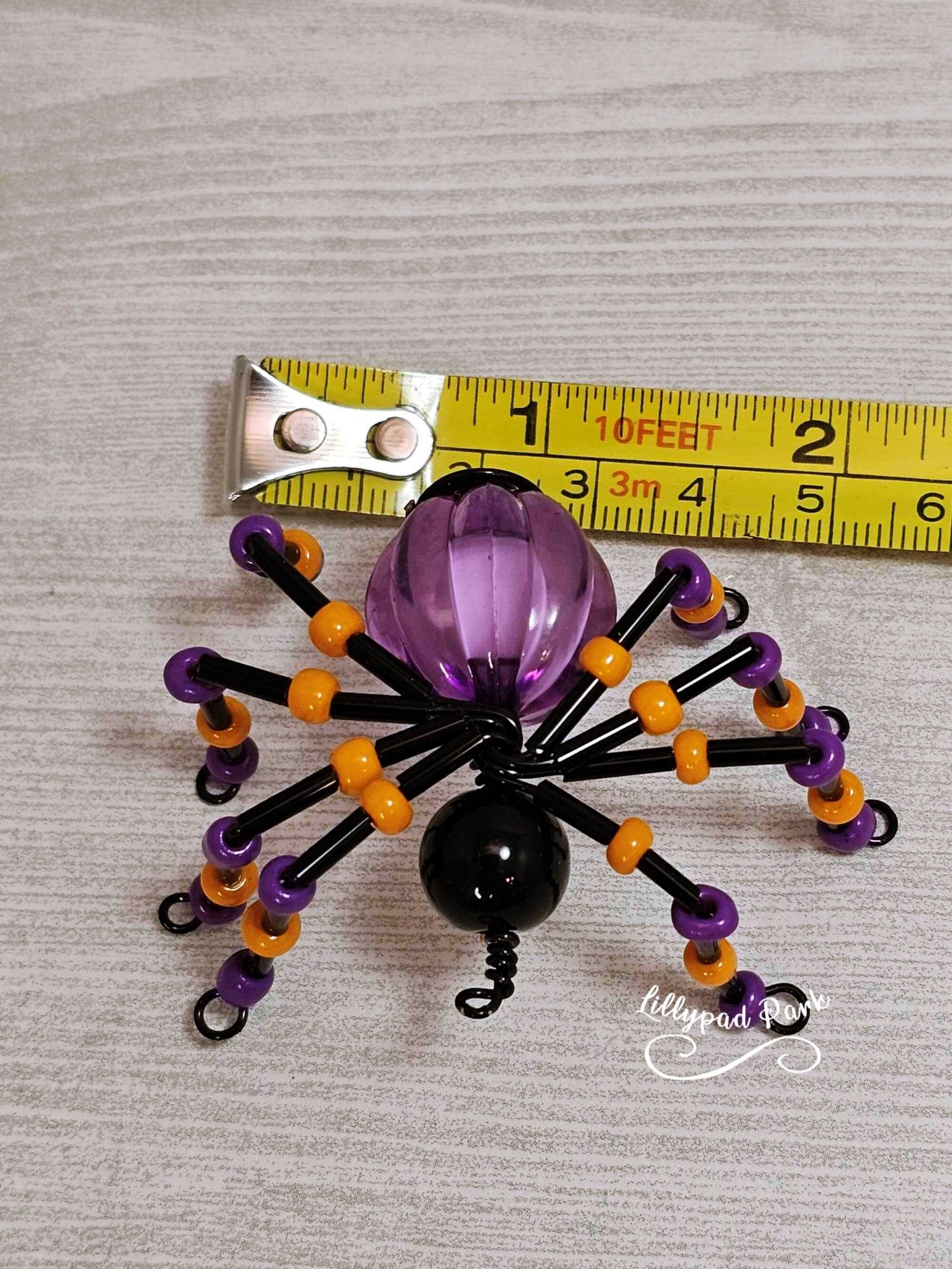 Purple Orange Black Beaded Spider, Halloween Spider