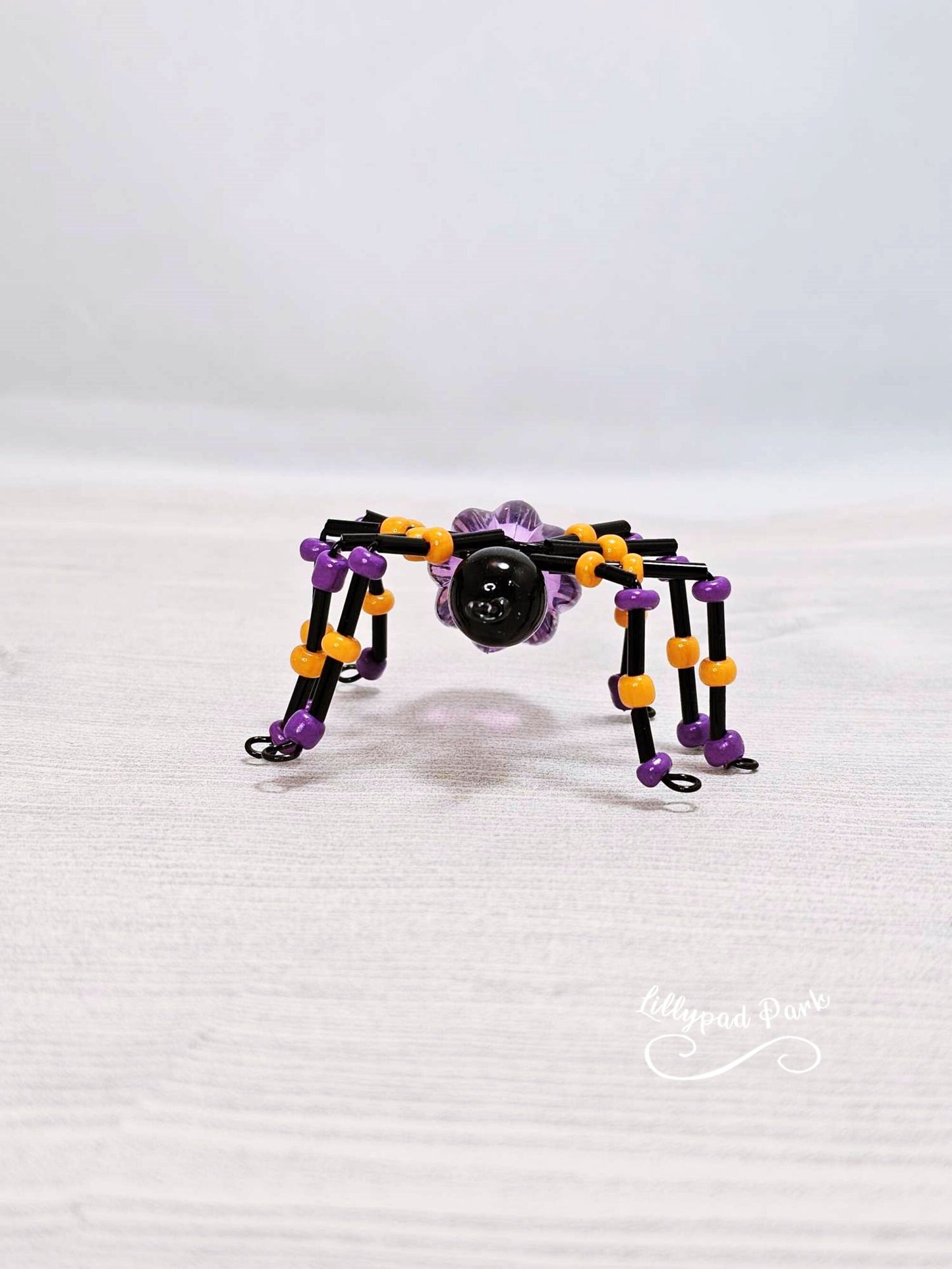 Purple Orange Black Beaded Spider, Halloween Spider