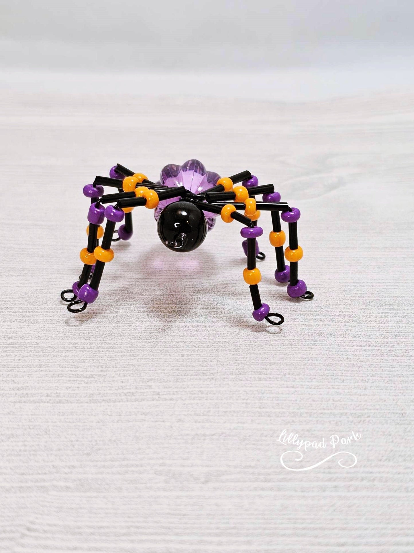 Purple Orange Black Beaded Spider, Halloween Spider