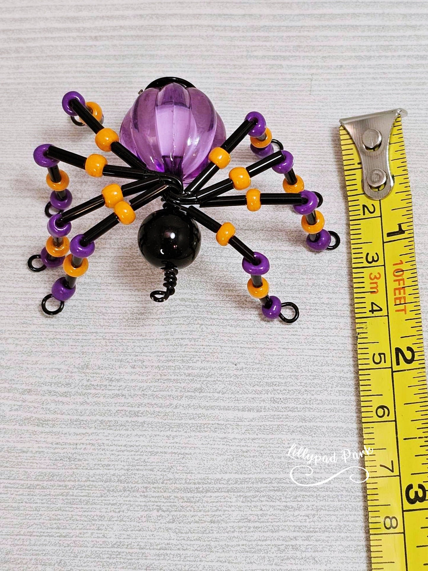Purple Orange Black Beaded Spider, Halloween Spider