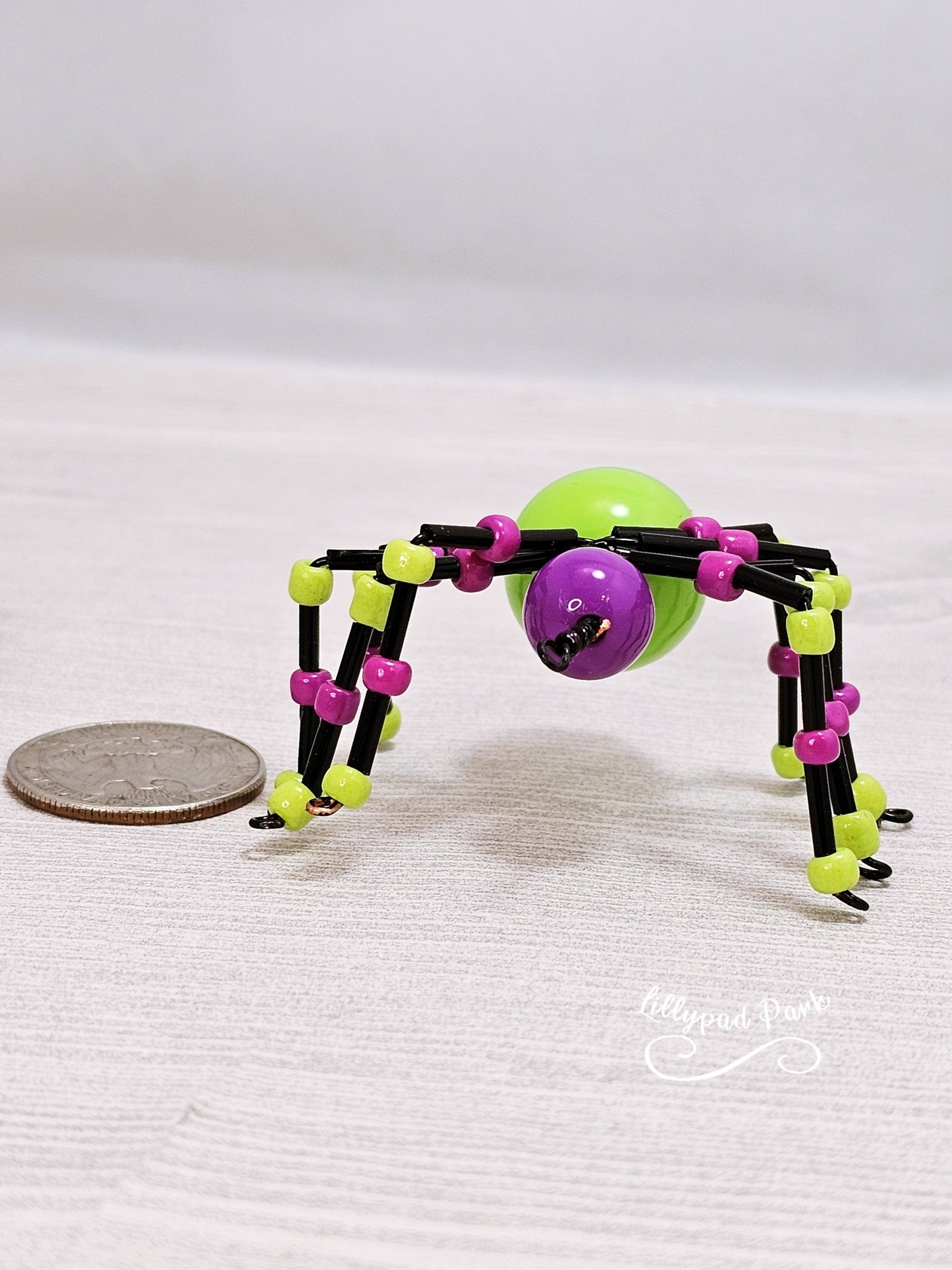 Purple Green Black Beaded Spider, Halloween Spider