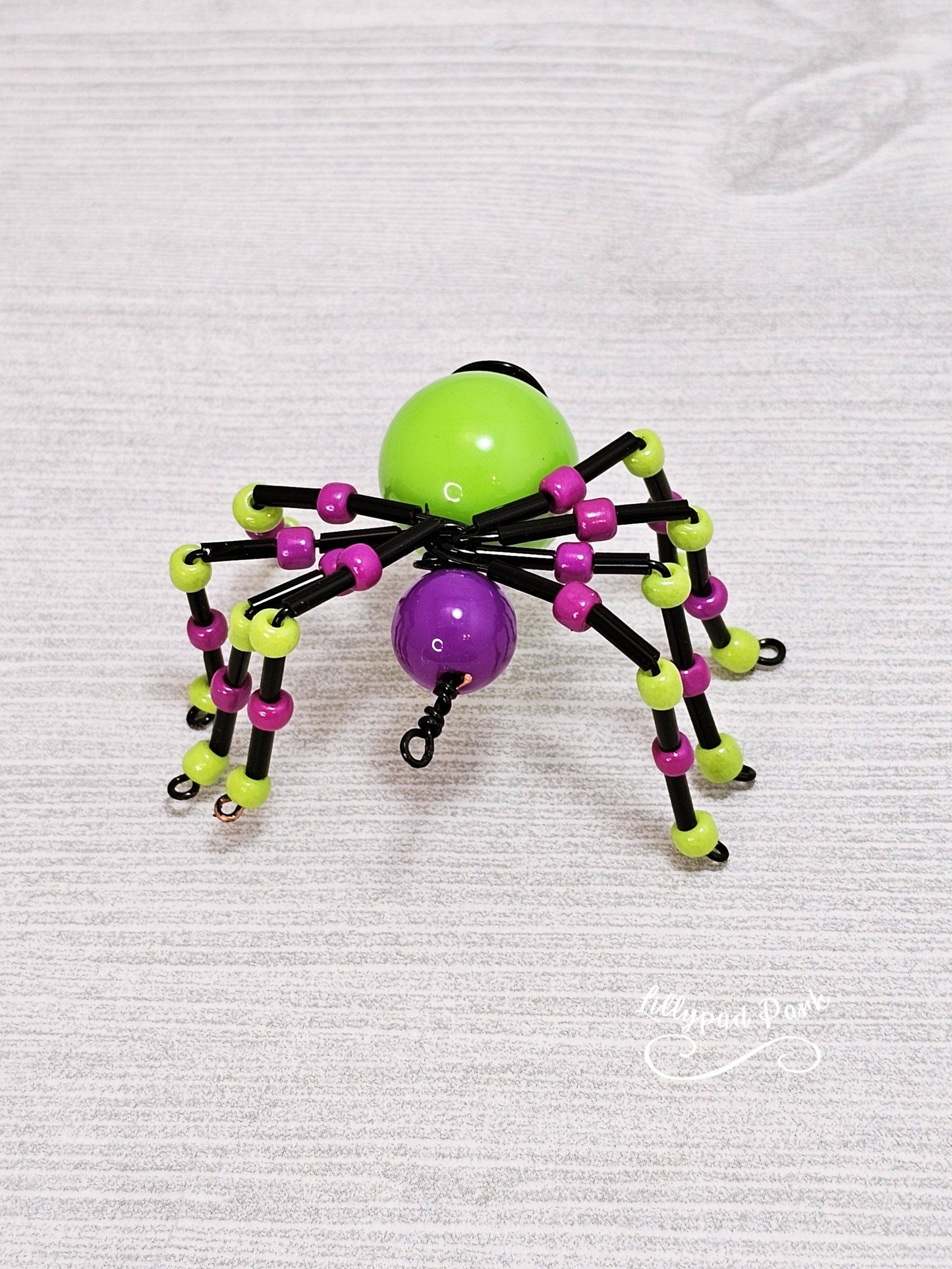 Purple Green Black Beaded Spider, Halloween Spider