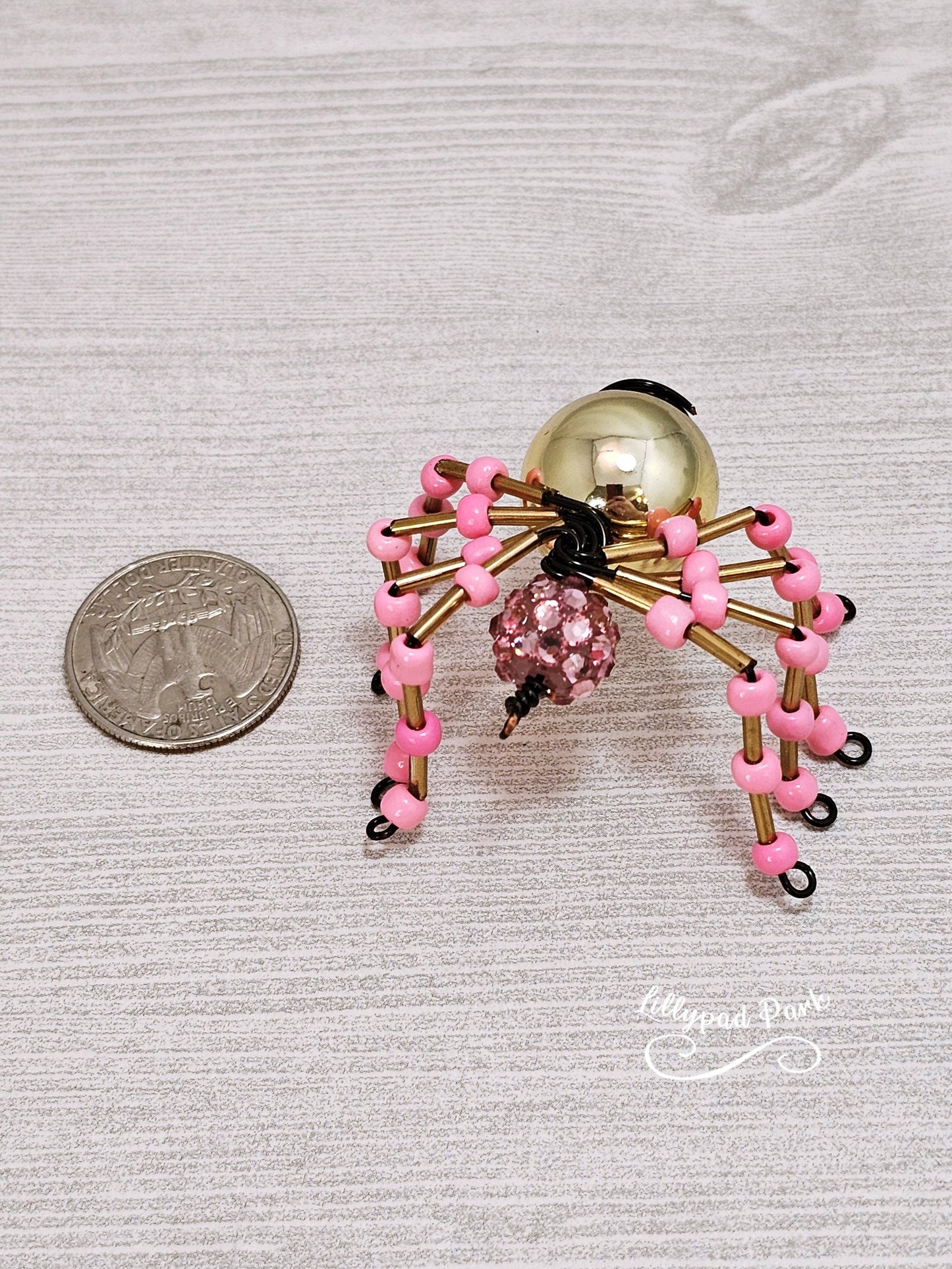 Pink and Gold Beaded Spider, Halloween Spider