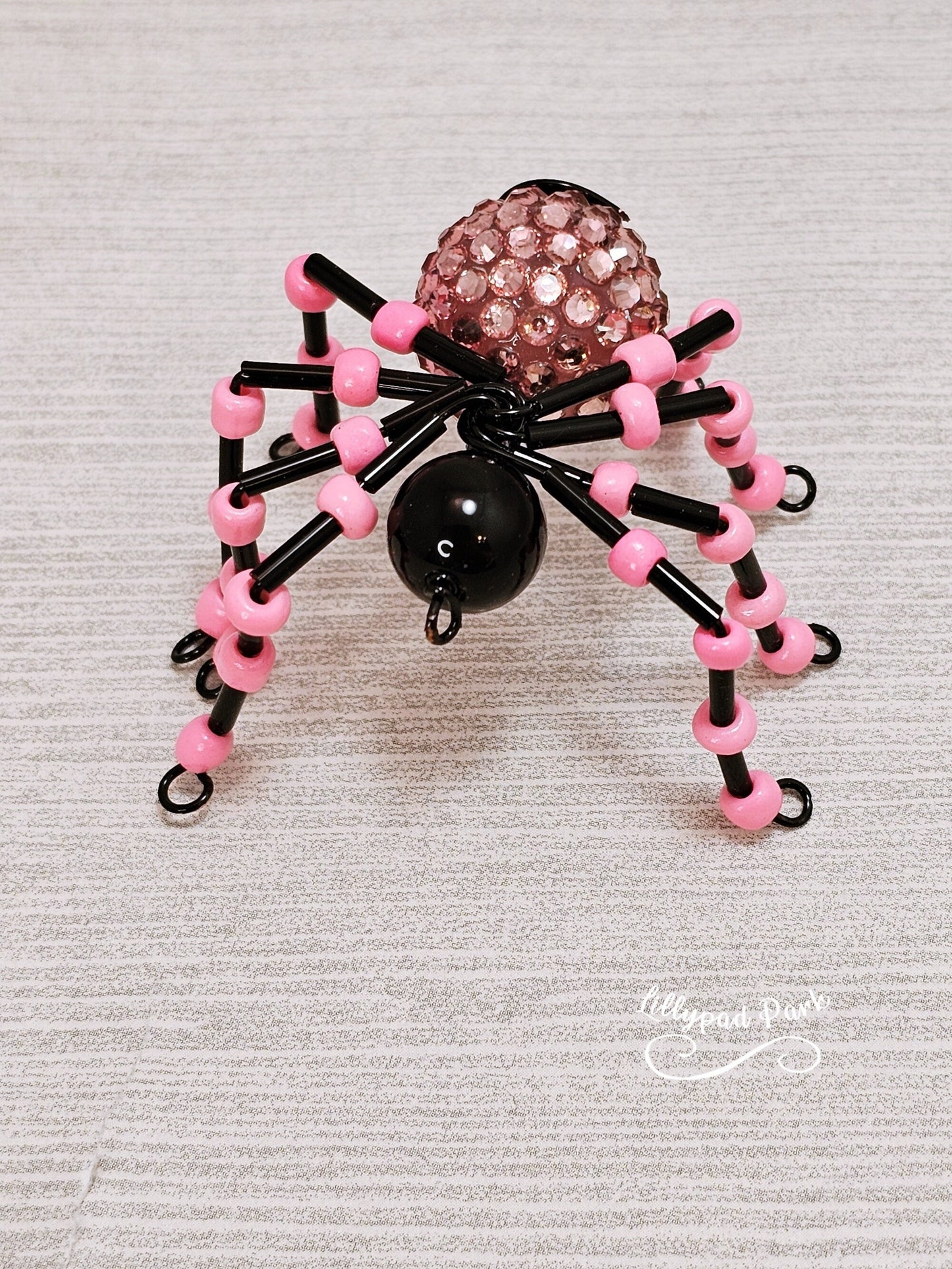 Pink Black Beaded Spider, Halloween Spider