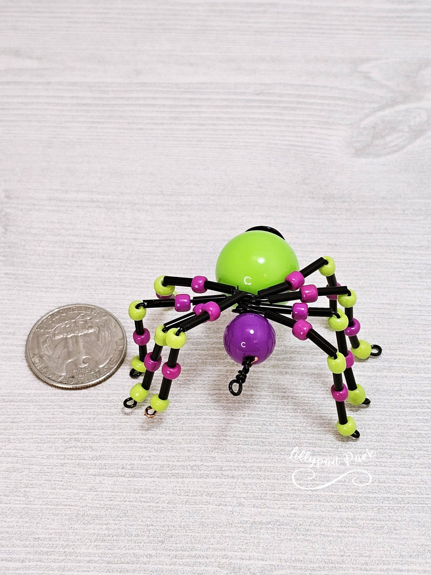 Purple Green Black Beaded Spider, Halloween Spider