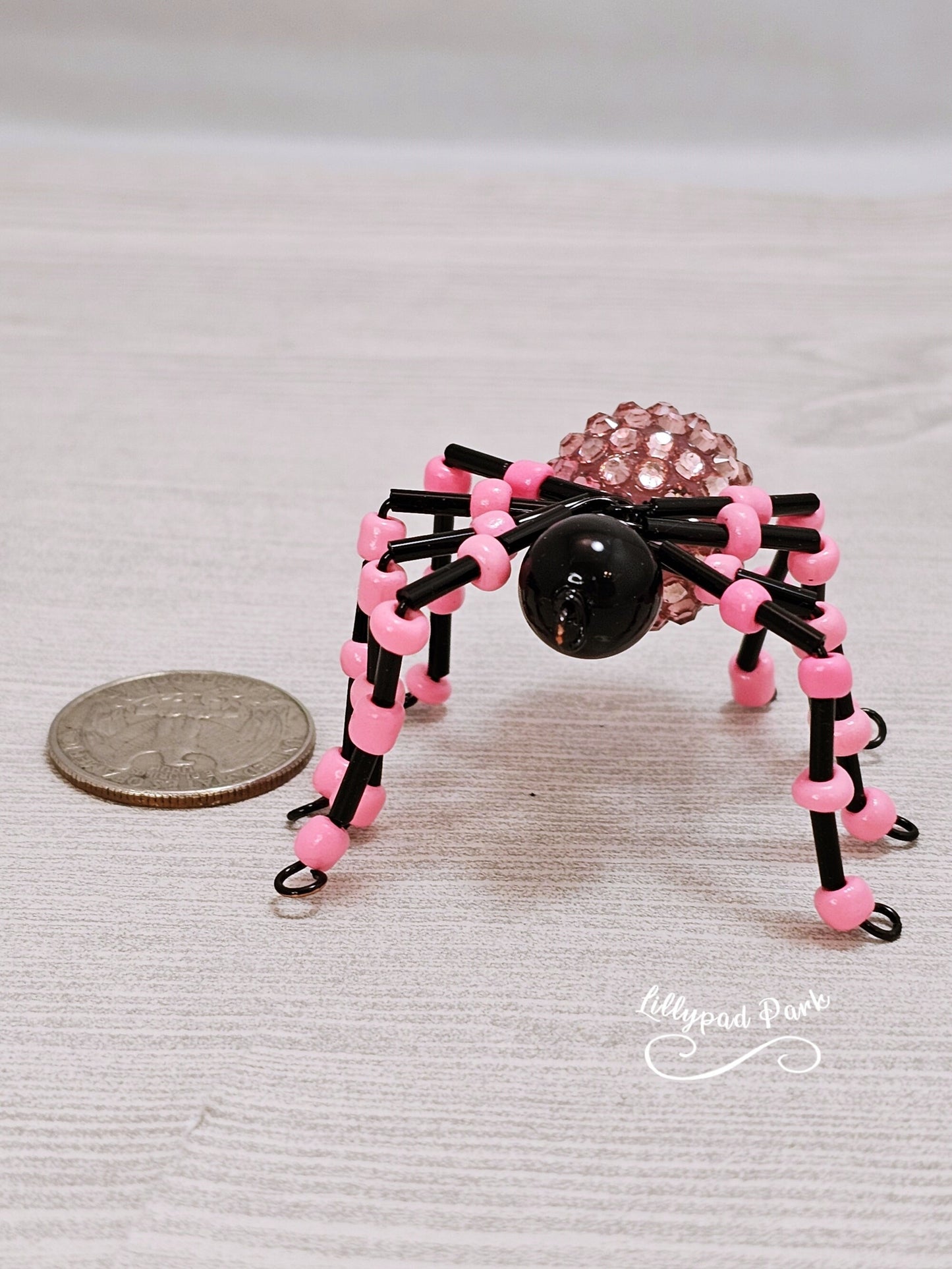 Pink Black Beaded Spider, Halloween Spider