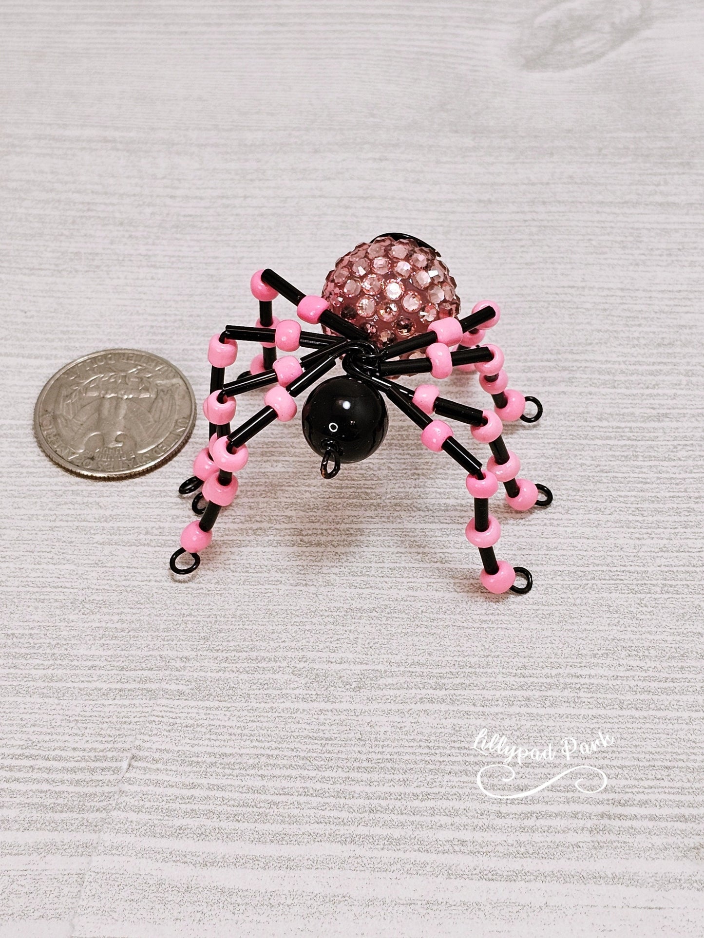 Pink Black Beaded Spider, Halloween Spider