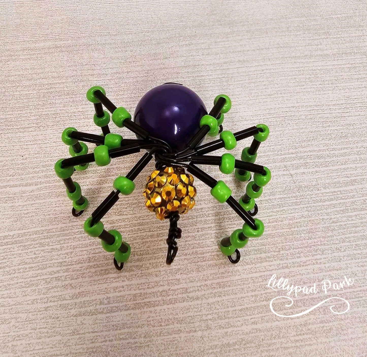 Green, Purple and Gold Mardi Gras Beaded Spider