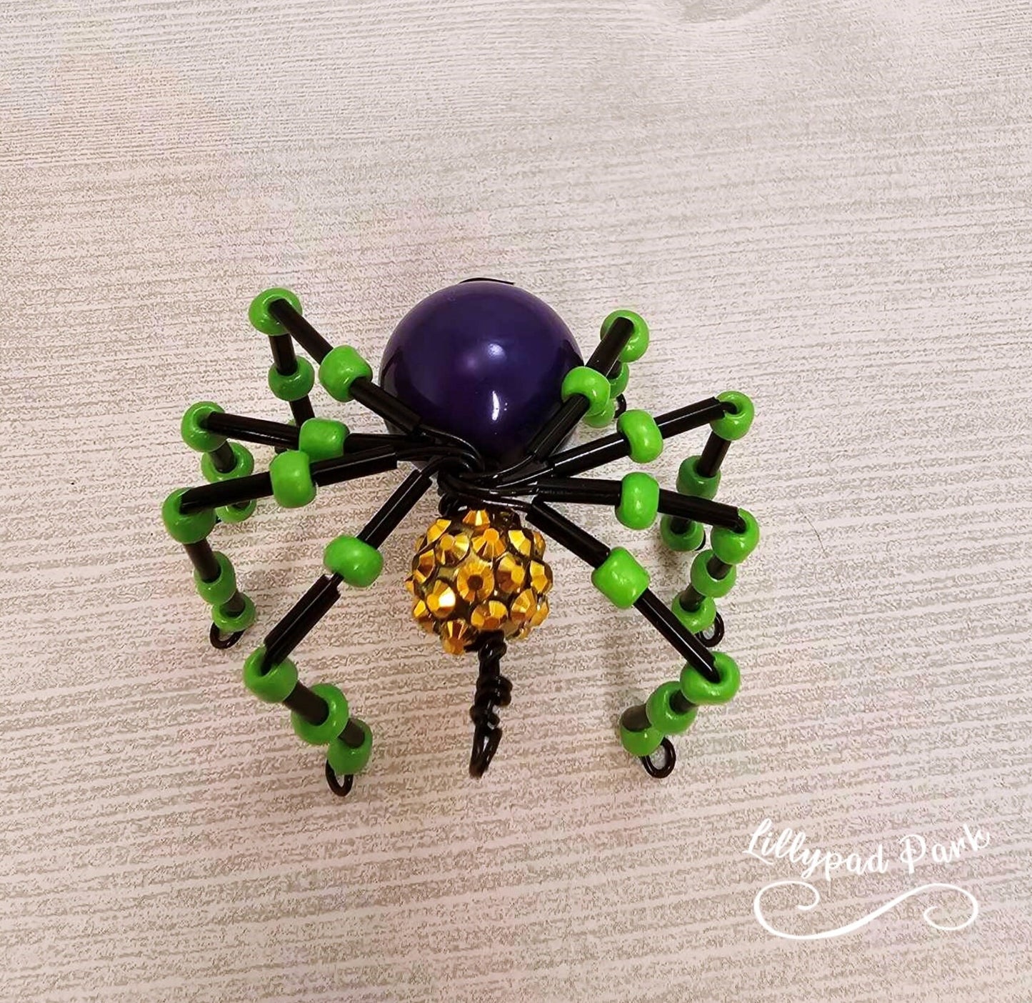 Green, Purple and Gold Mardi Gras Beaded Spider
