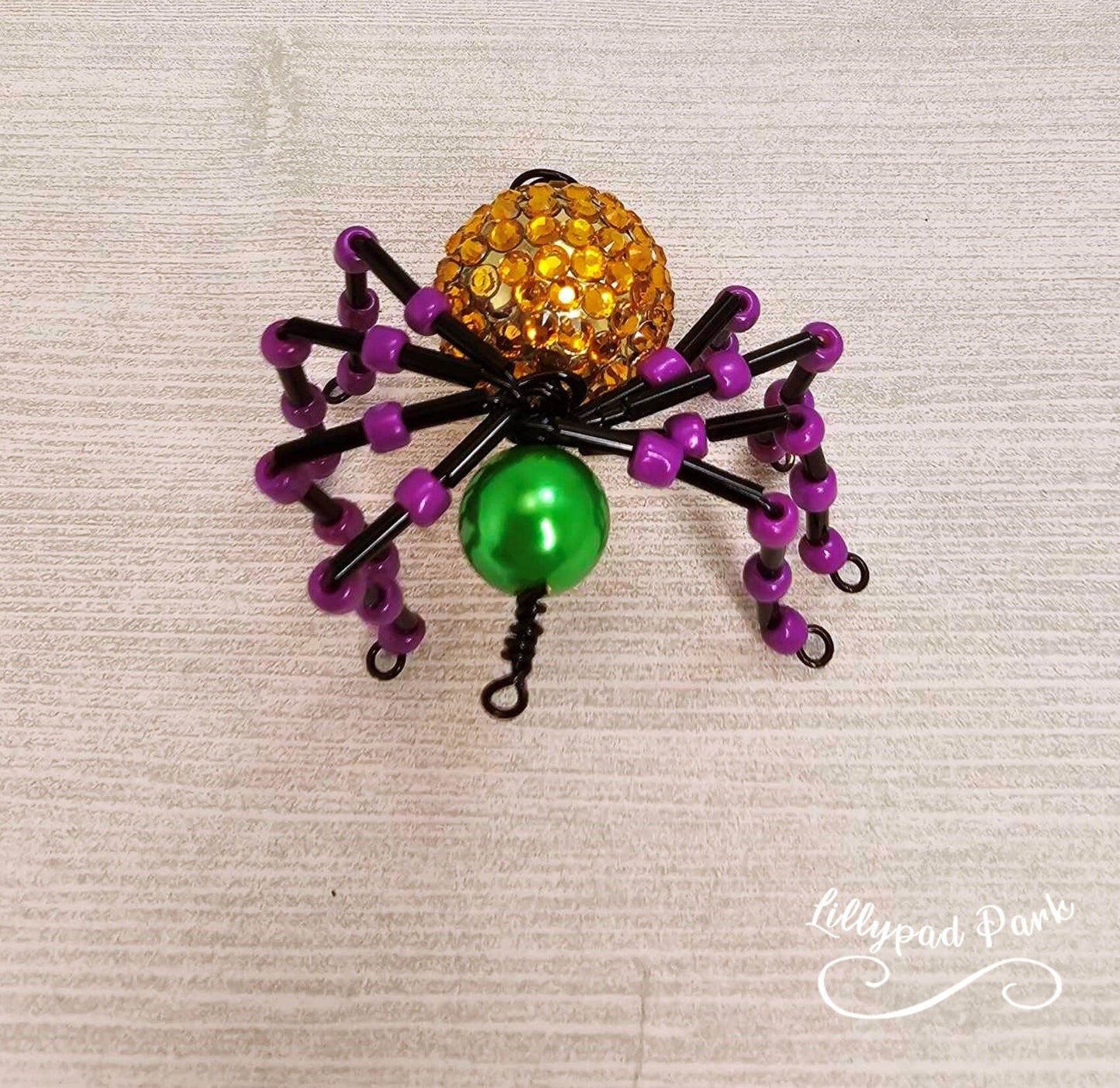 Green, Purple and Gold Mardi Gras Beaded Spider