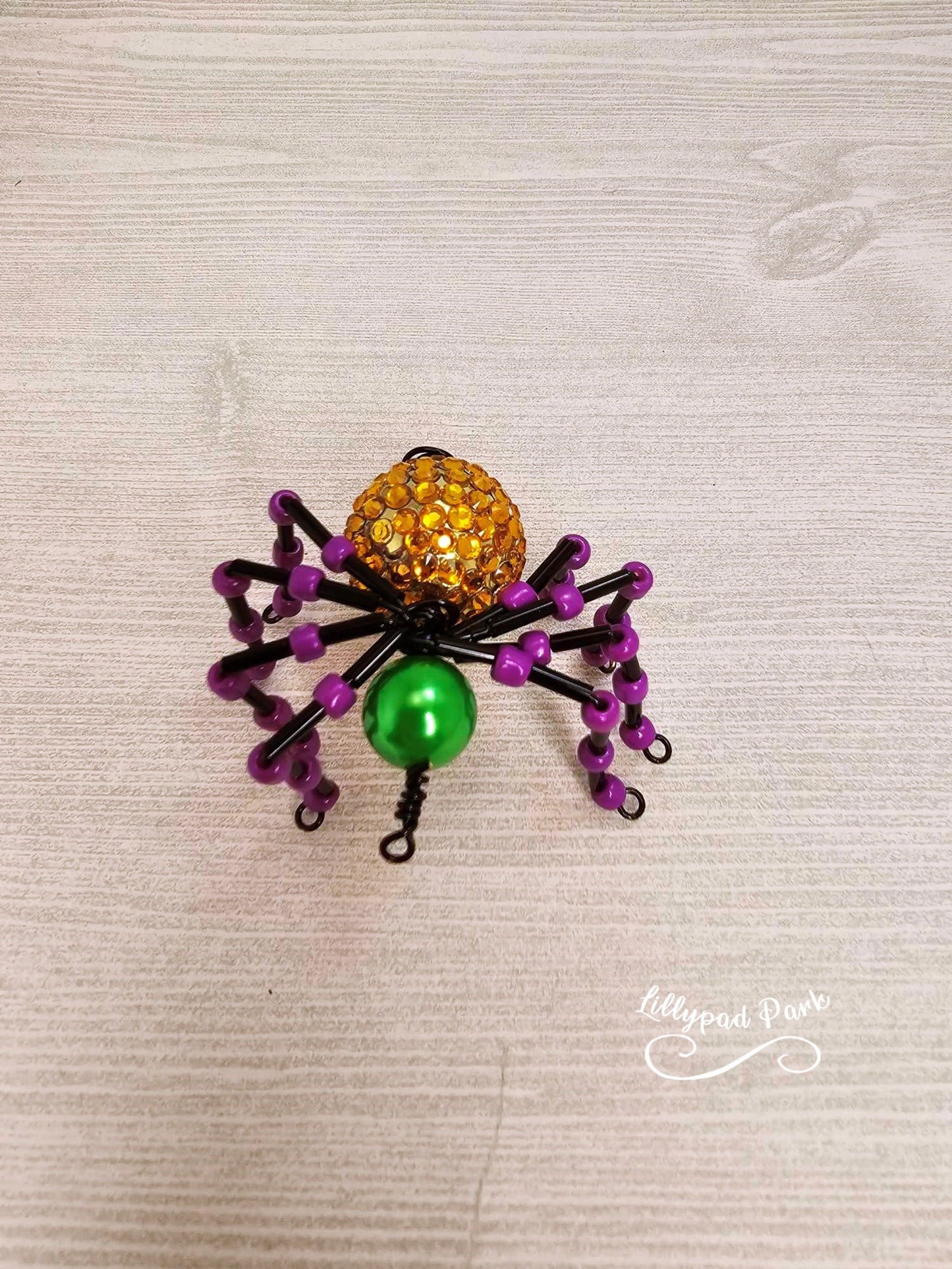 Green, Purple and Gold Mardi Gras Beaded Spider