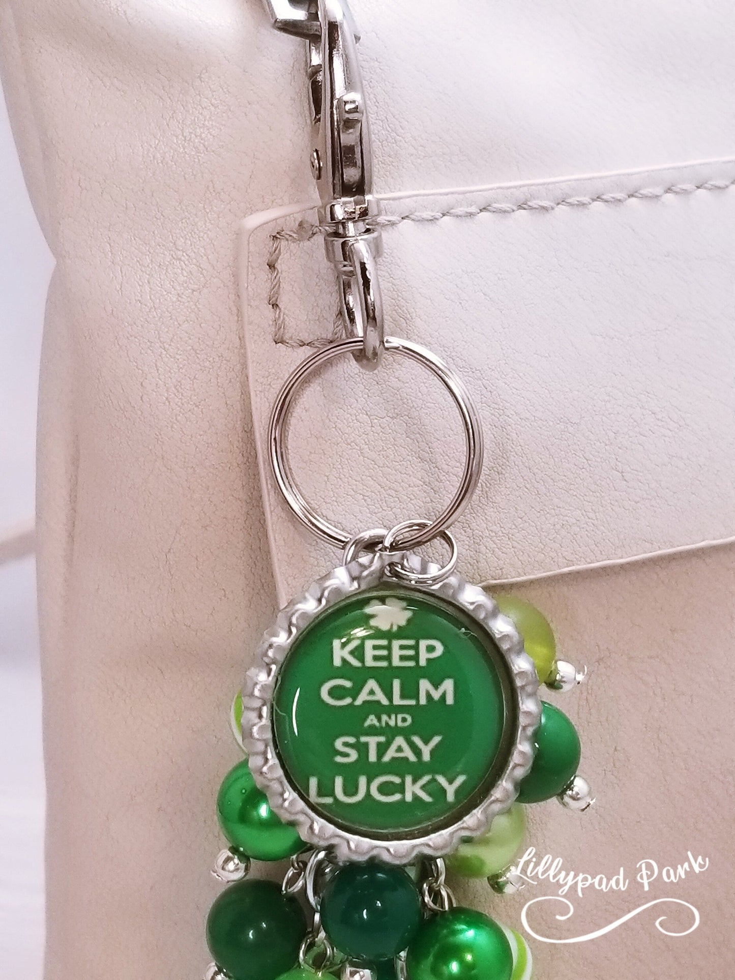 Purse charm, Bag Charm, Purse accessory, Beaded accessory, St Patty's Day keychain, Keep Calm and Stay Lucky