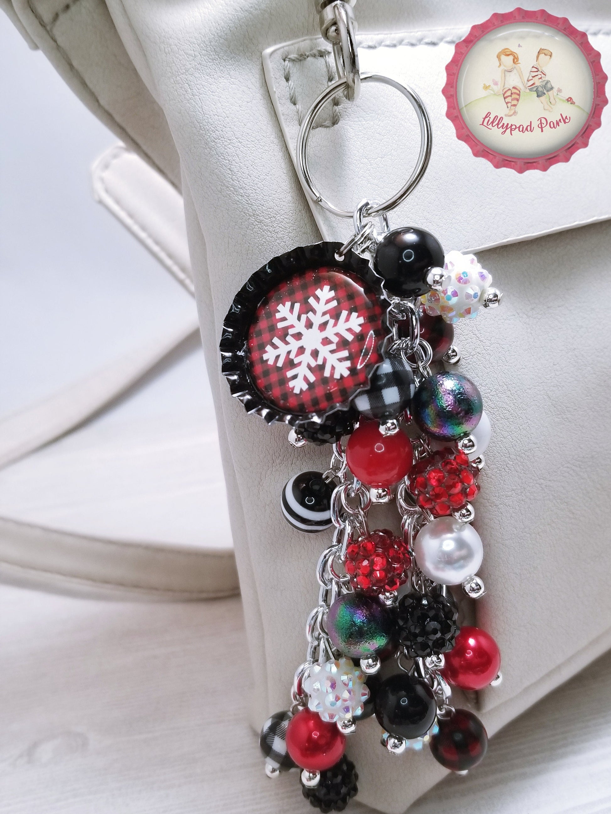 Snowflake Buffalo Plaid Purse Charm