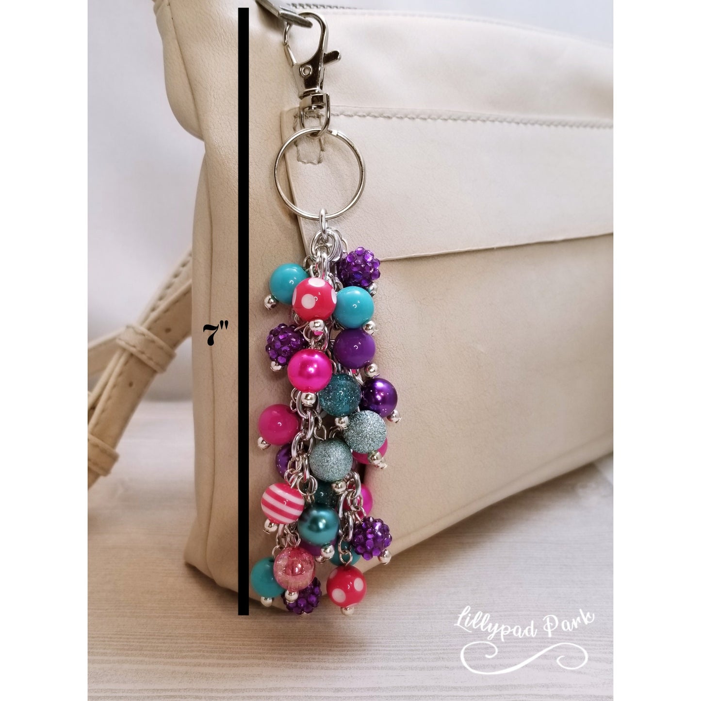Pink, Purple, and Teal Purse charm, Bag bling