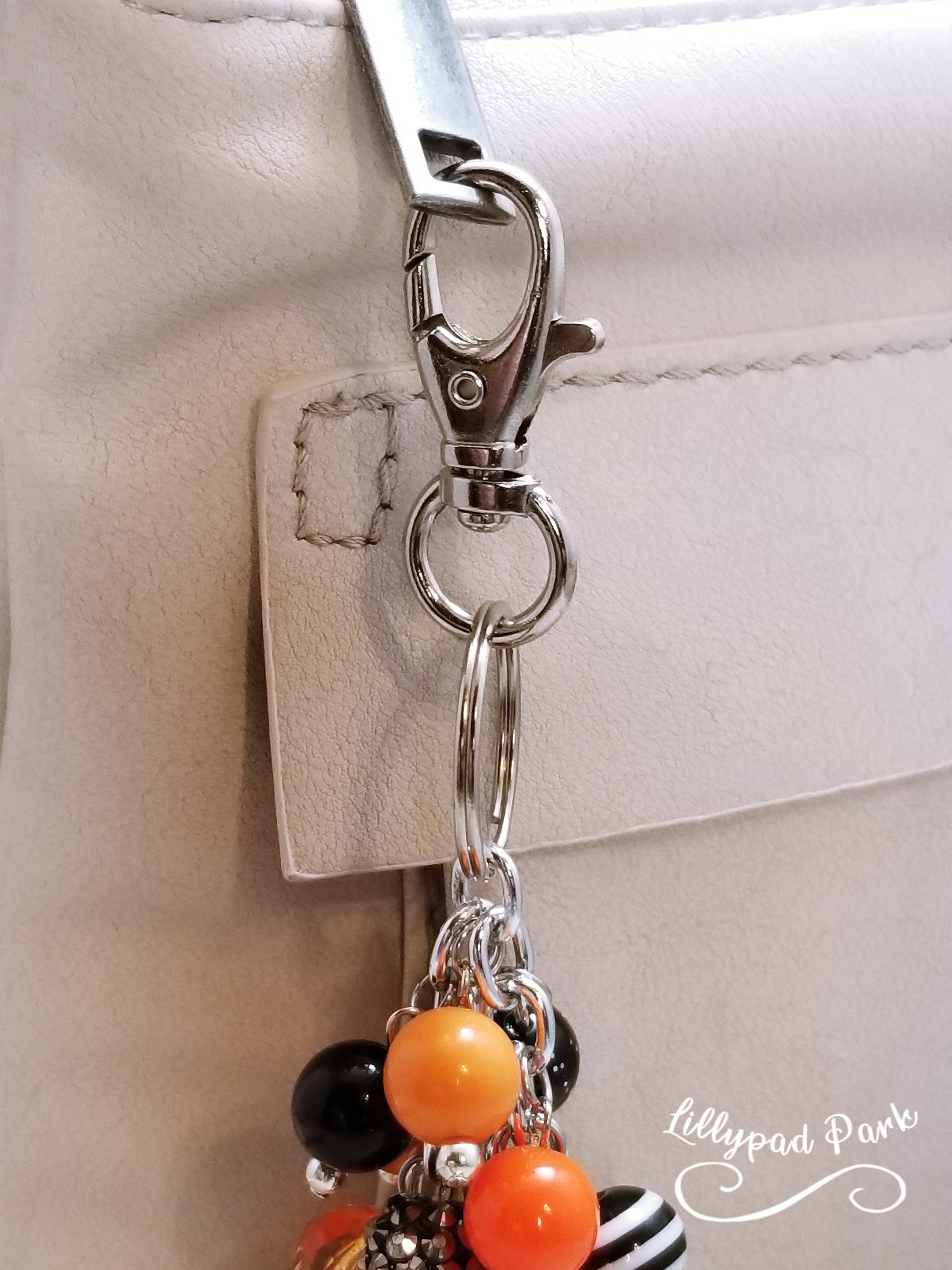 Orange and Black Purse charm, Bag Charm, Purse accessory, Beaded accessory, Halloween Bling