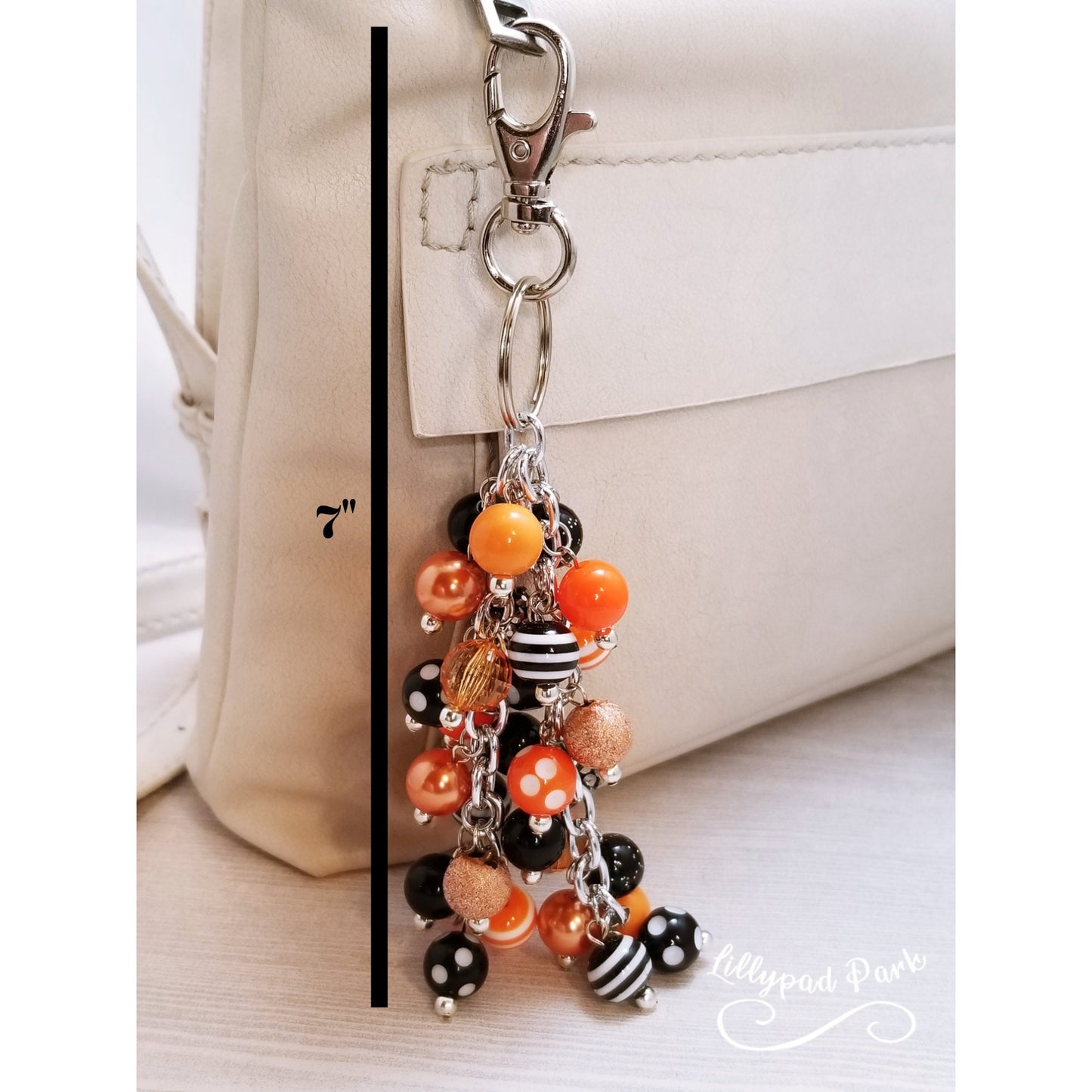 Orange and Black Purse charm, Bag Charm, Purse accessory, Beaded accessory, Halloween Bling