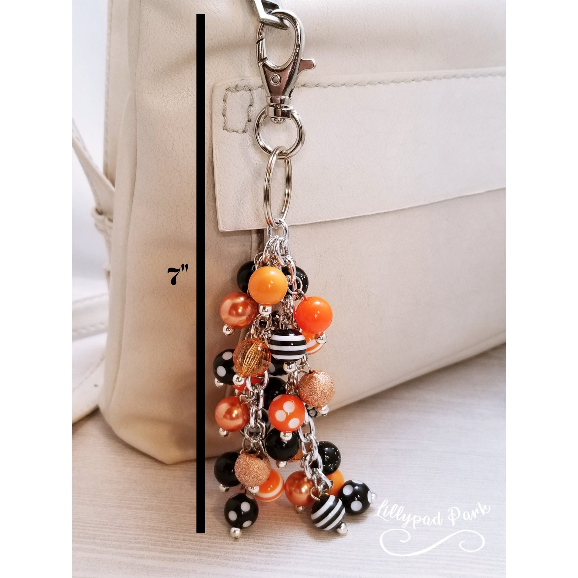 Orange and Black Purse charm, Bag Charm, Purse accessory, Beaded accessory, Halloween Bling