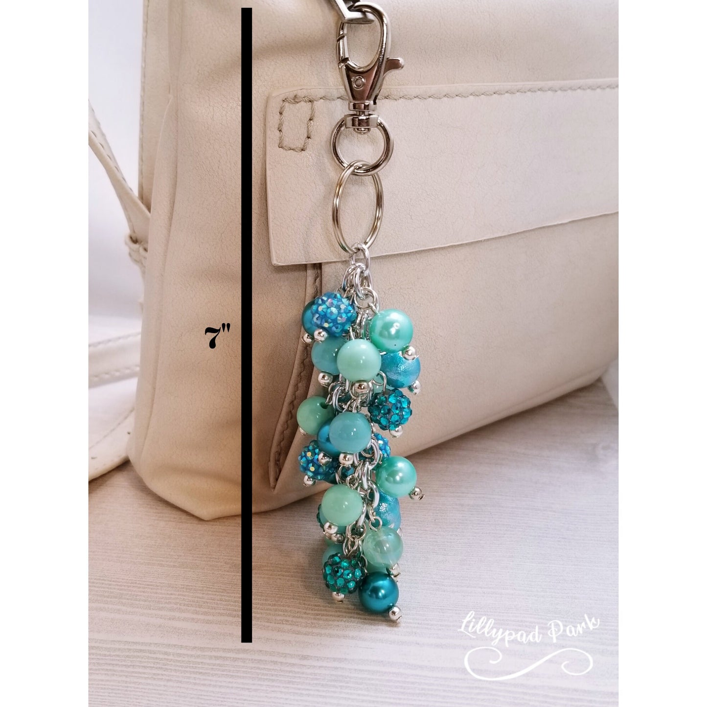 Teal and Aqua Purse charm, Bag Charm
