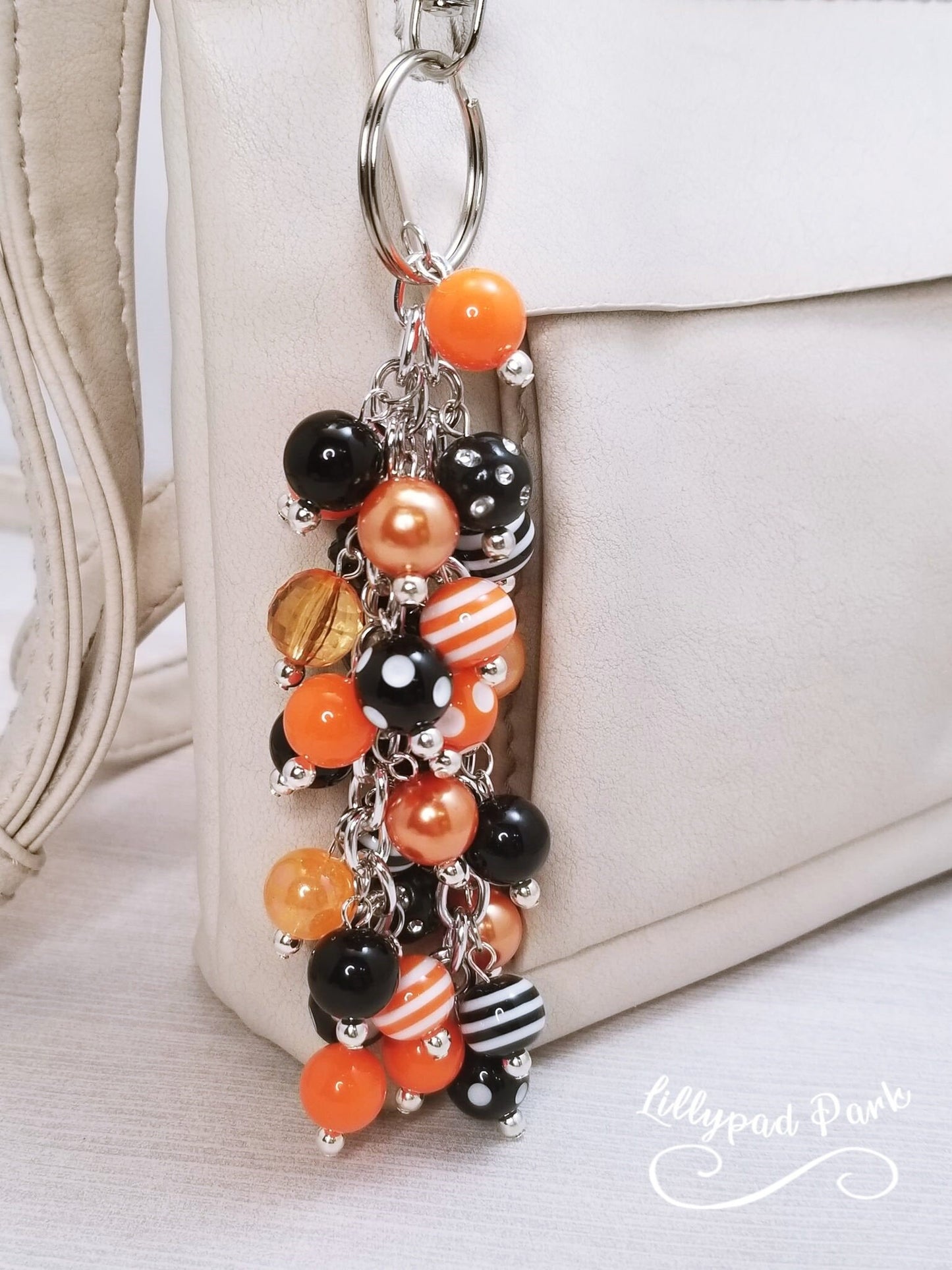 Orange and Black Purse charm, Bag Charm, Purse accessory, Beaded accessory, Halloween Bling