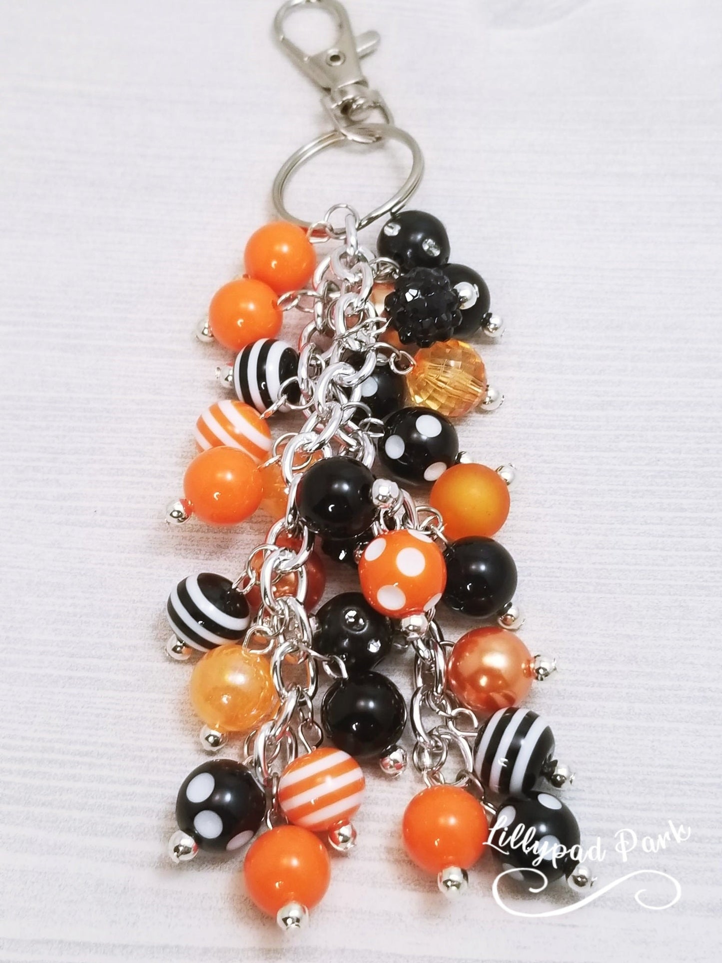 Orange and Black Purse charm, Bag Charm, Purse accessory, Beaded accessory, Halloween Bling