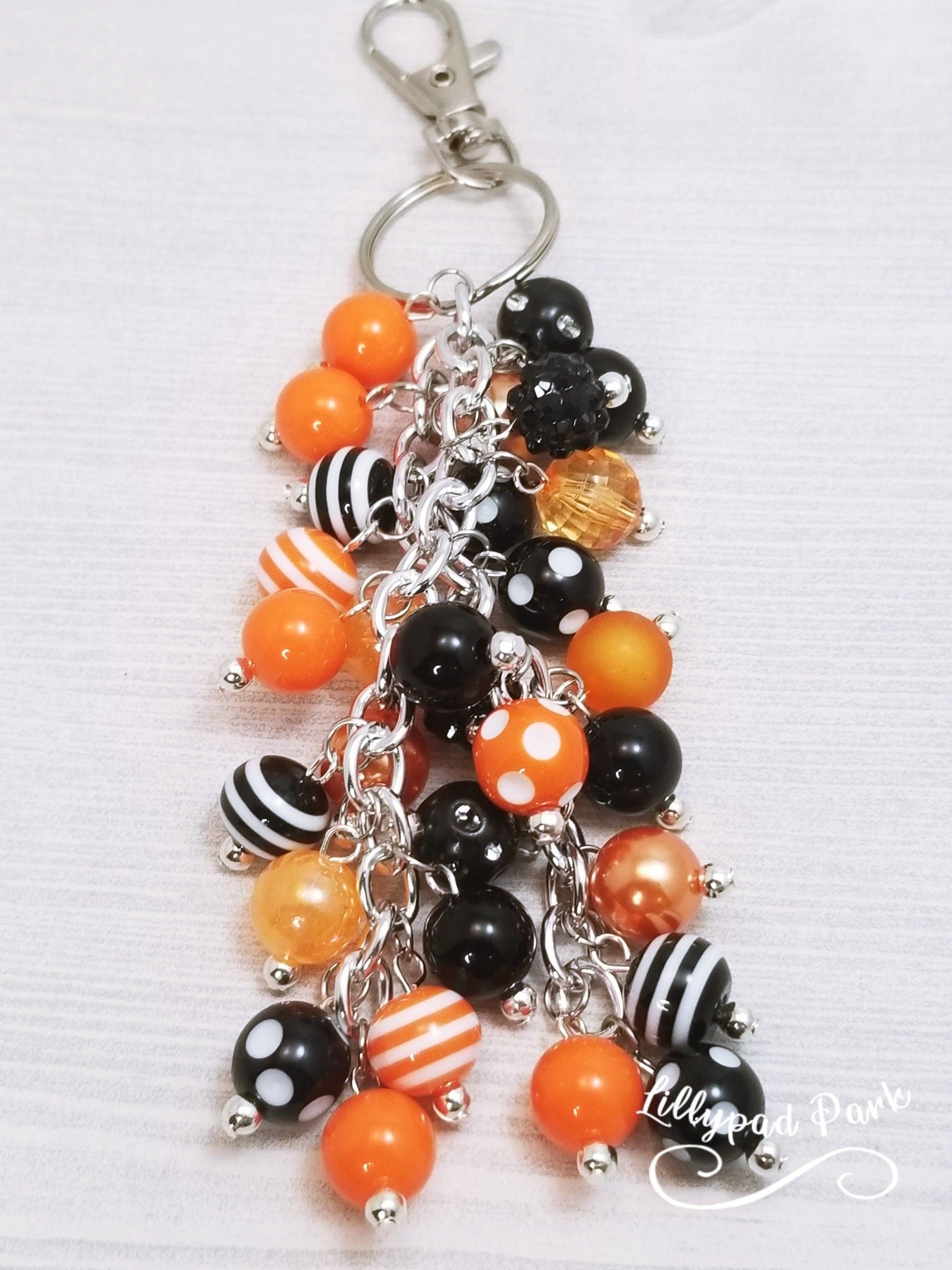 Orange and Black Purse charm, Bag Charm, Purse accessory, Beaded accessory, Halloween Bling