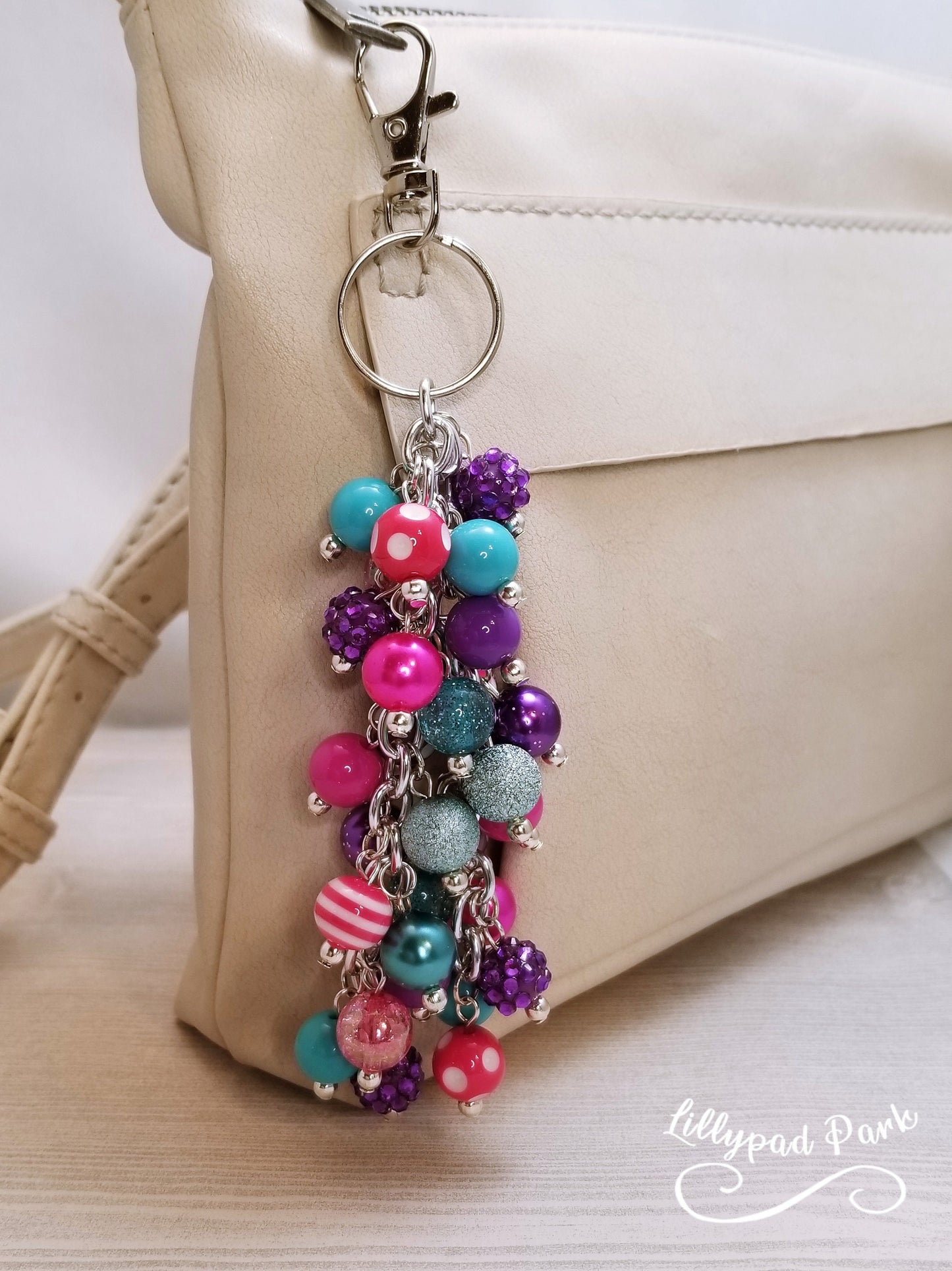 Pink, Purple, and Teal Purse charm, Bag bling