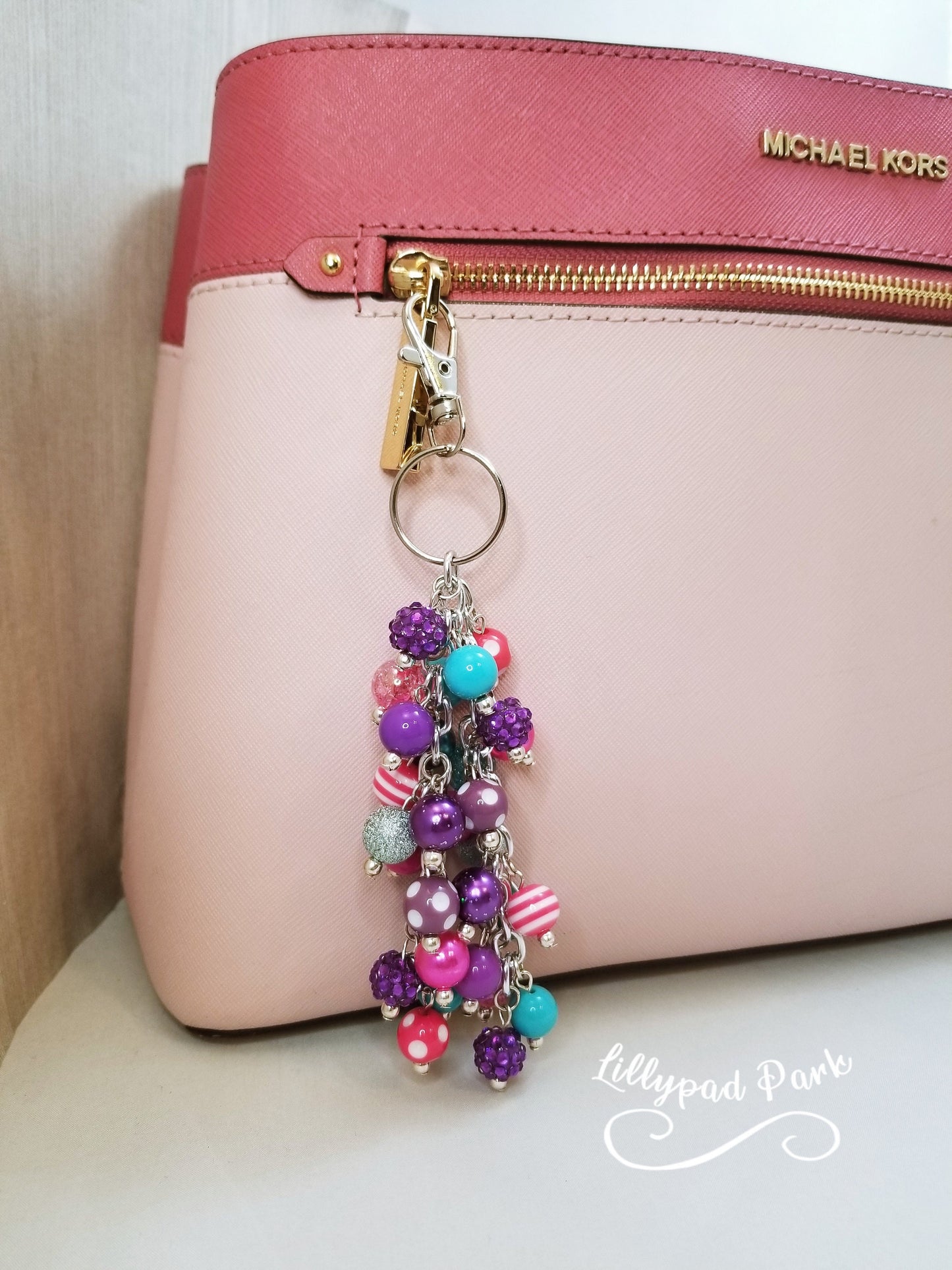 Pink, Purple, and Teal Purse charm, Bag bling