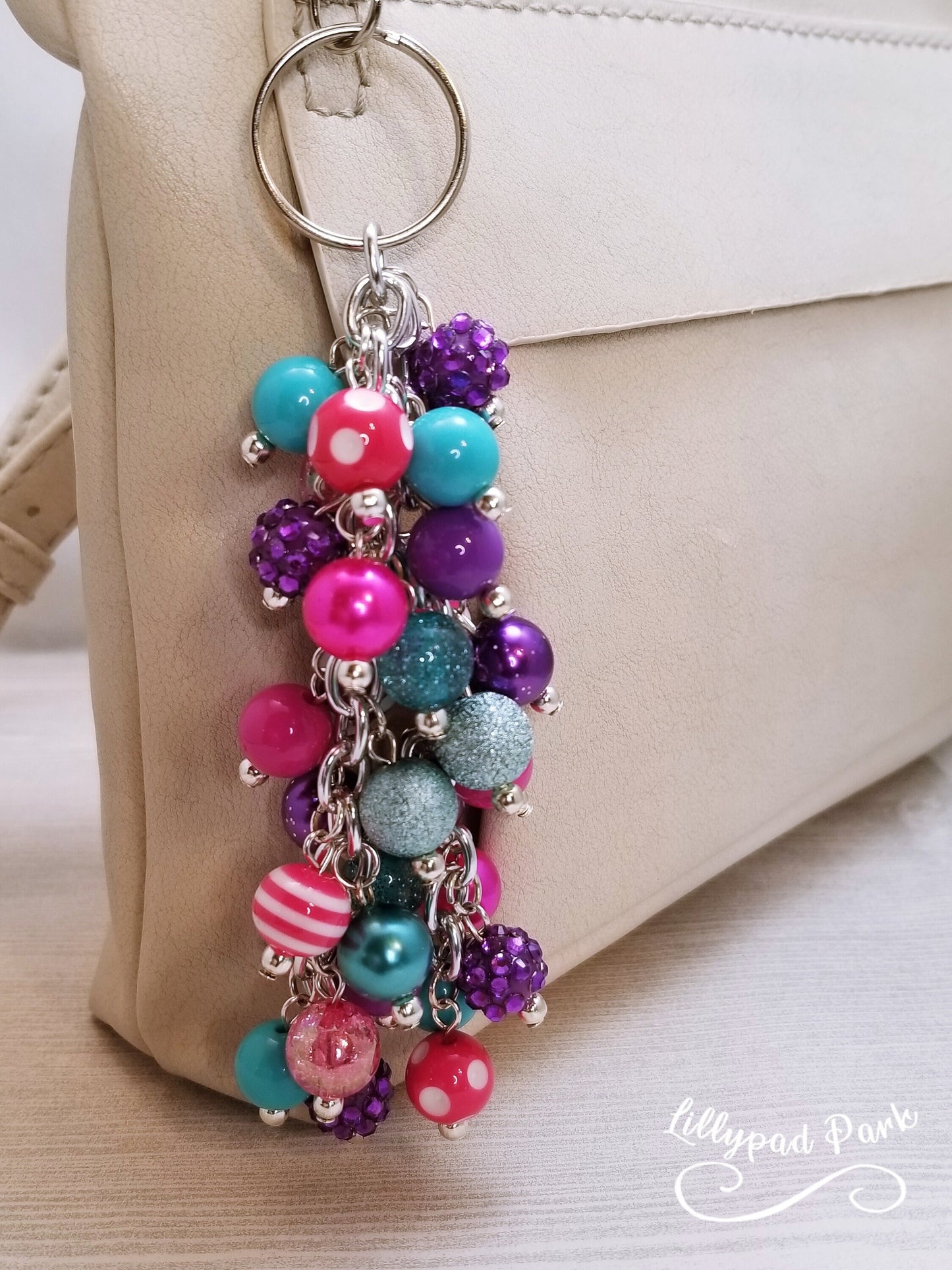 Pink, Purple, and Teal Purse charm, Bag bling