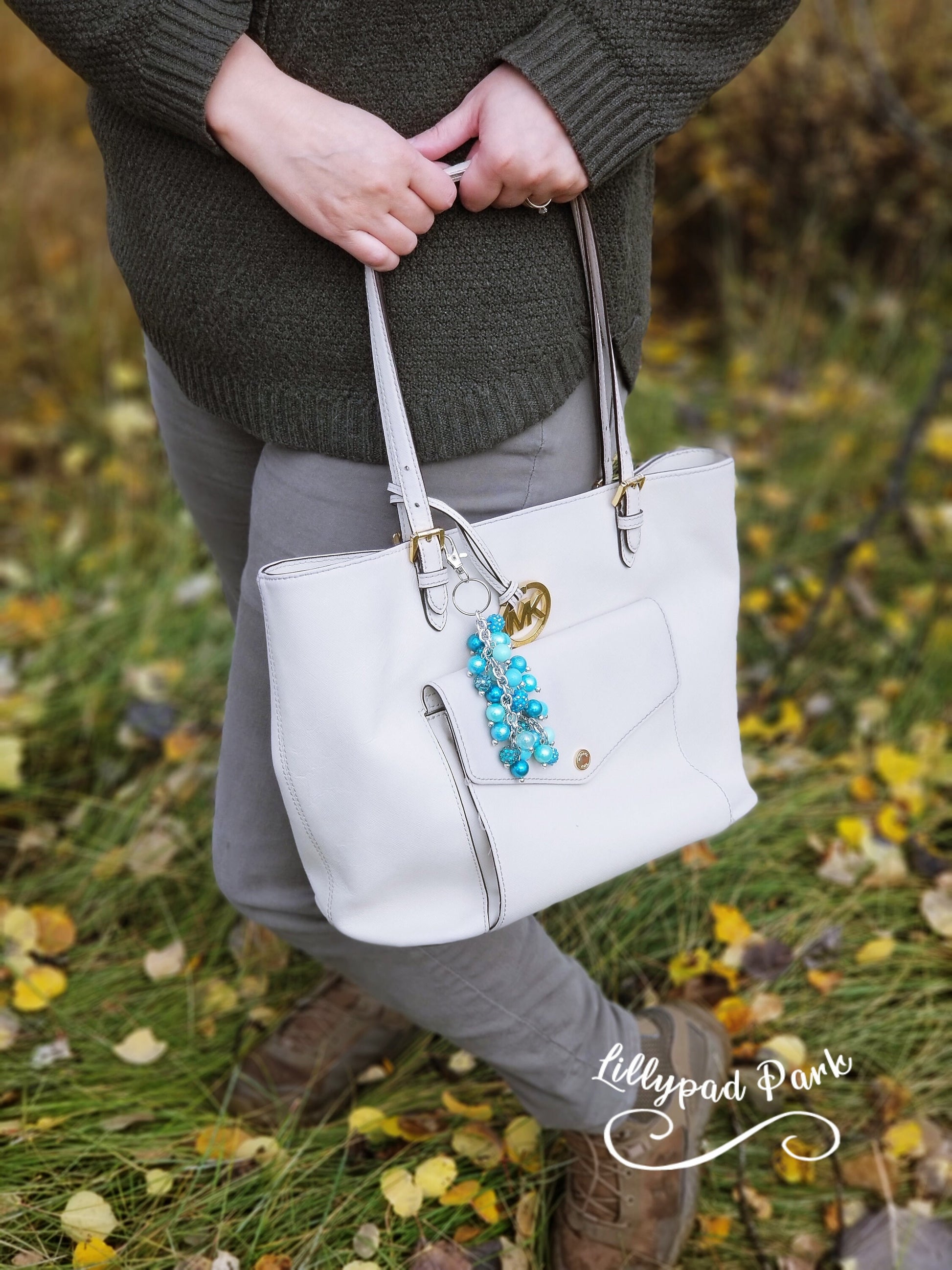 Teal and Aqua Purse charm, Bag Charm