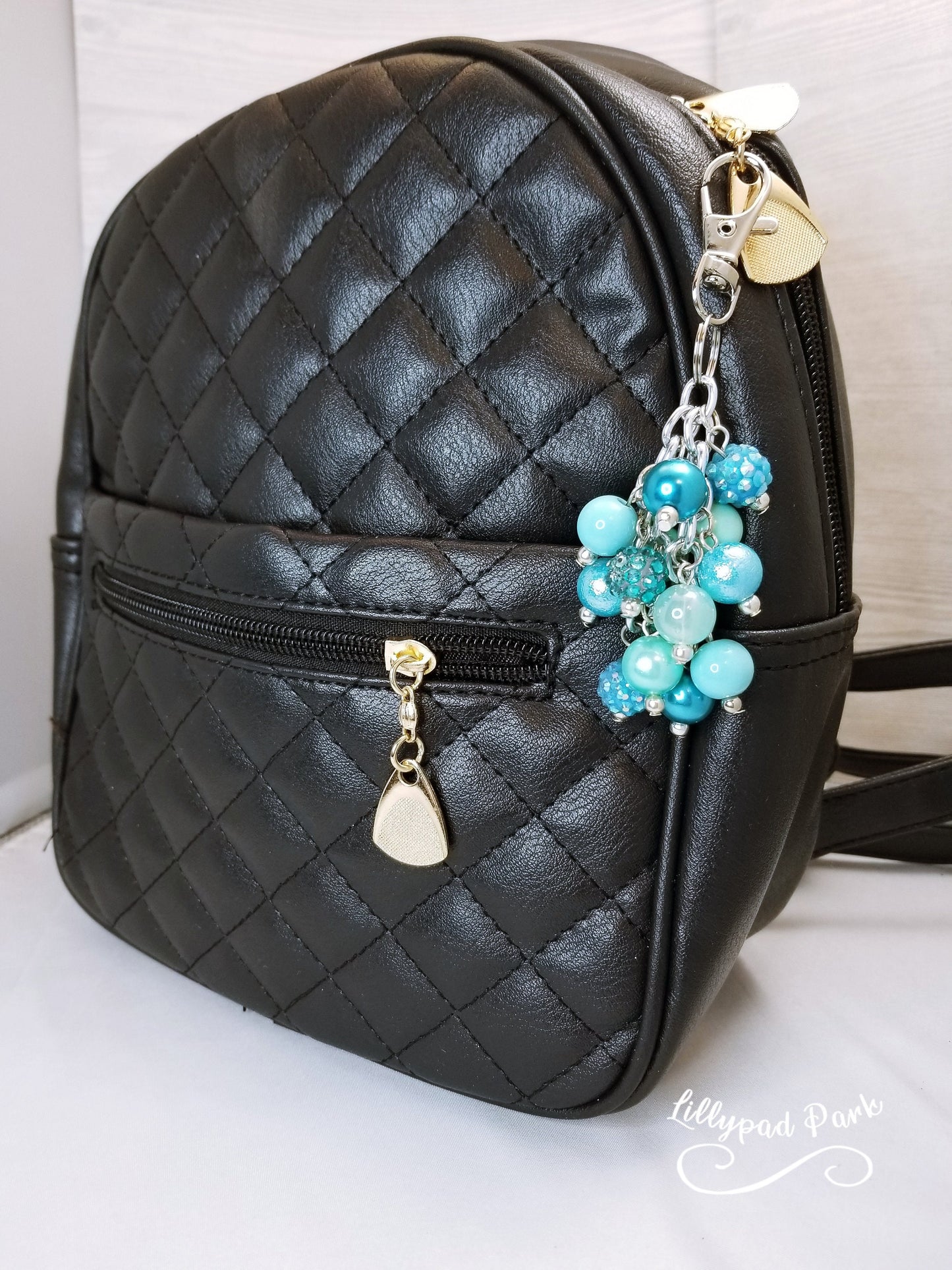 Teal and Aqua Purse charm, Back Pack Charm, Bag Charm, Purse accessory, Beaded accessory