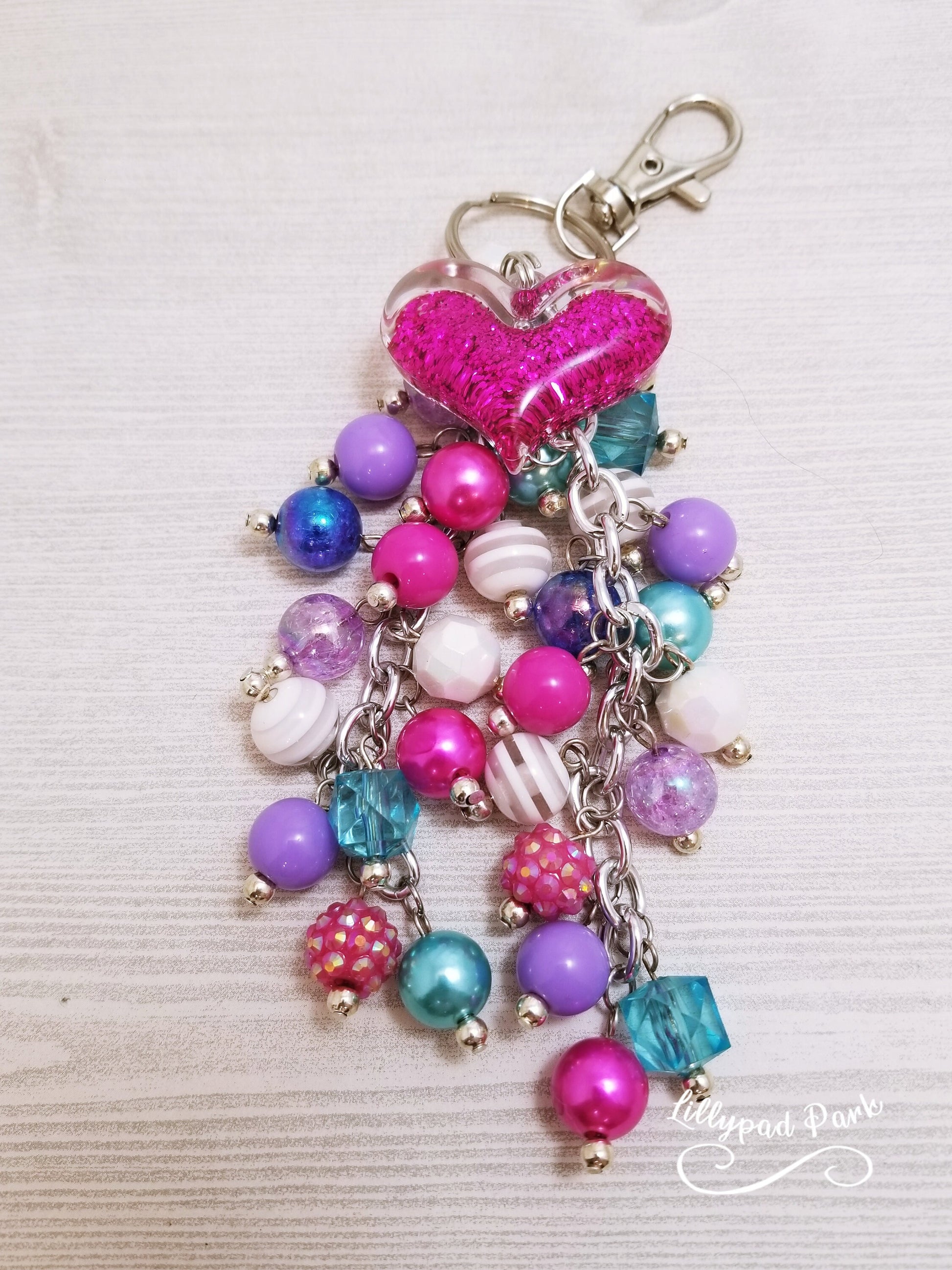 Pink Glittery Heart Lollipop Swirl Mini Purse Charm