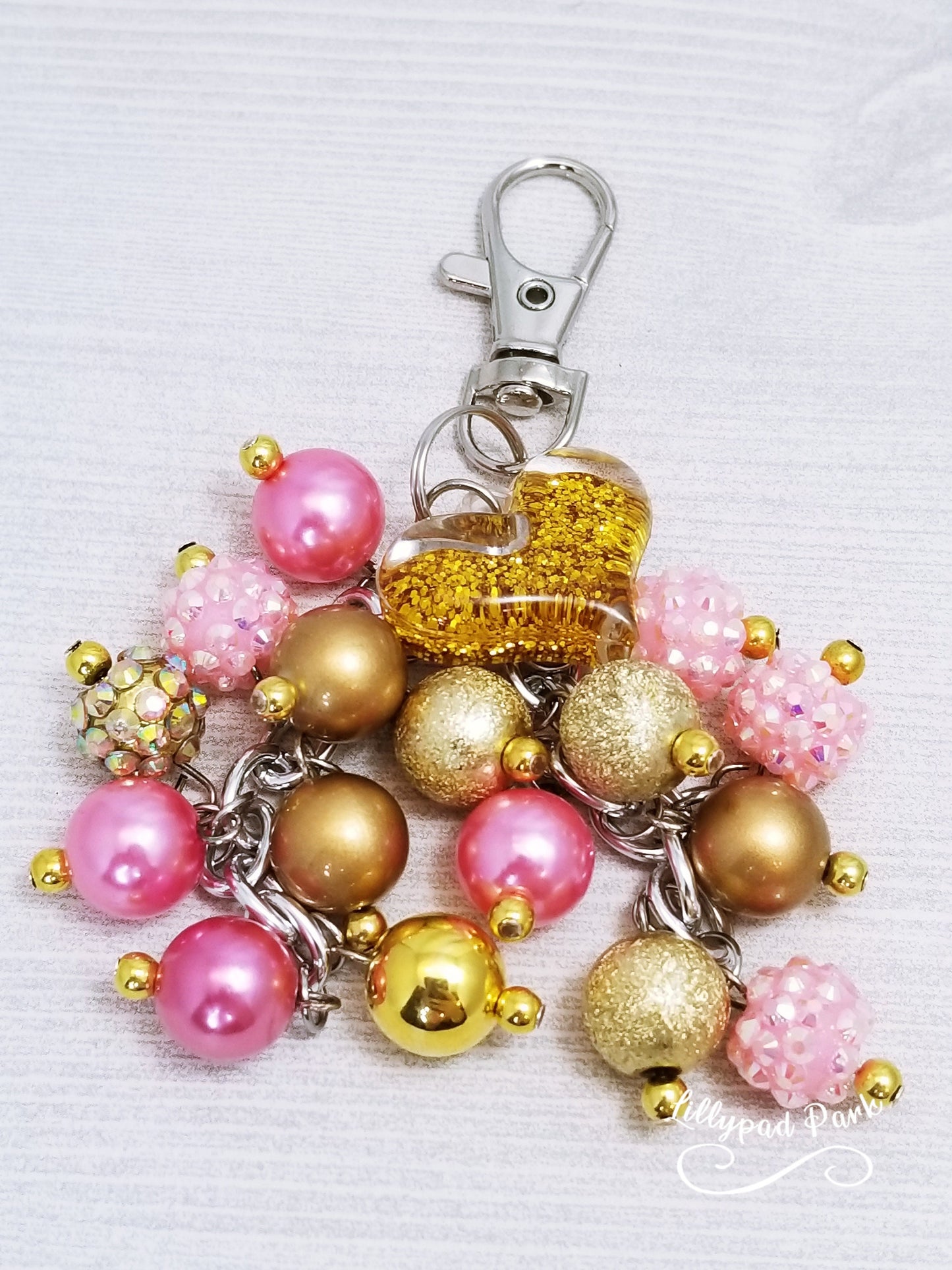 Gold Heart Pink Champagne Mini Purse Charm
