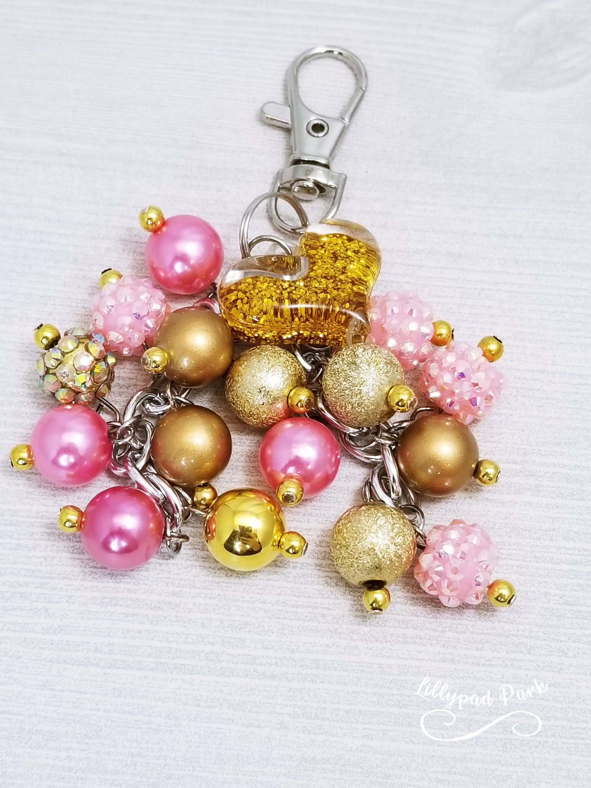Gold Heart Pink Champagne Mini Purse Charm