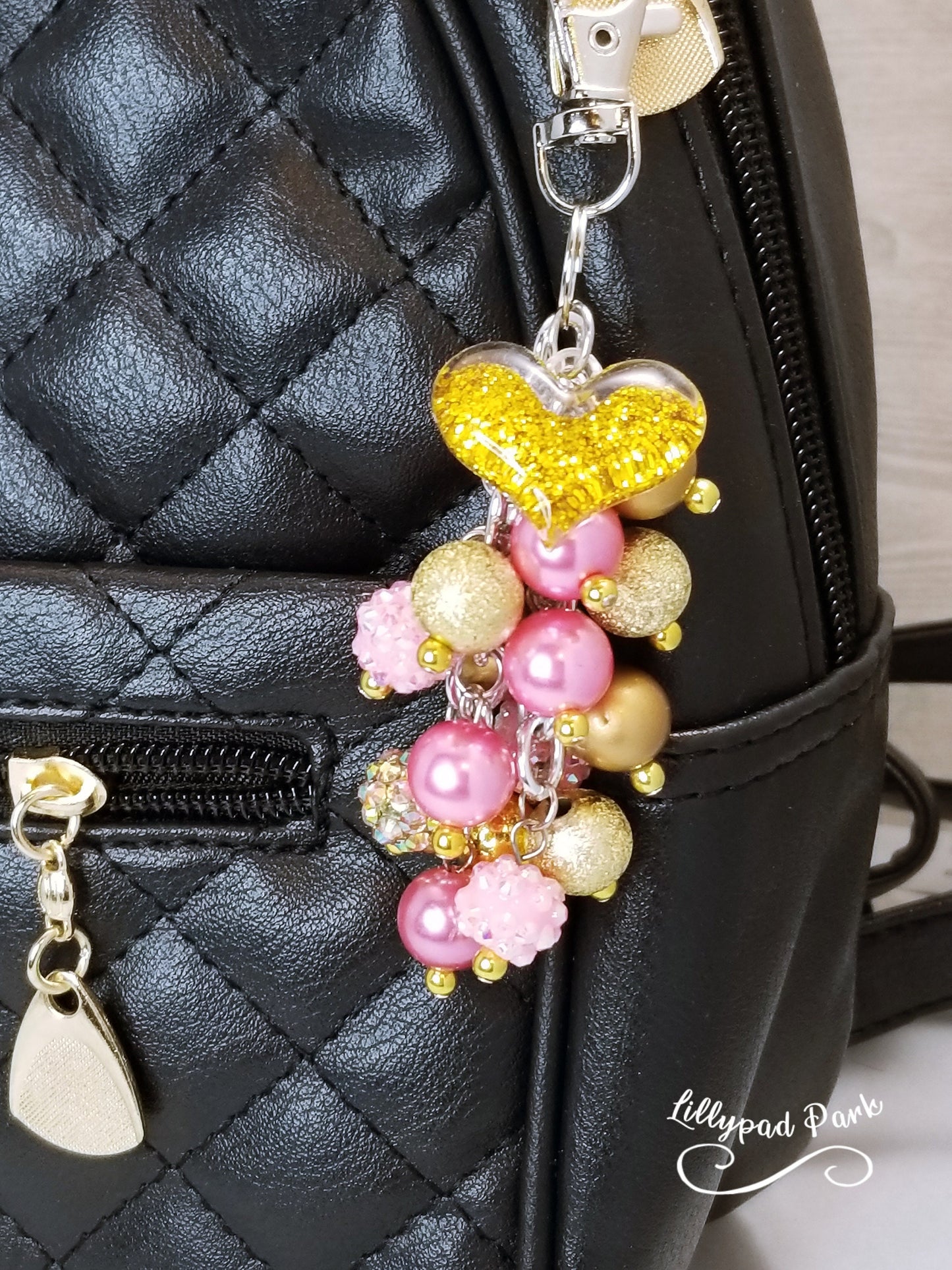 Gold Heart Pink Champagne Mini Purse Charm