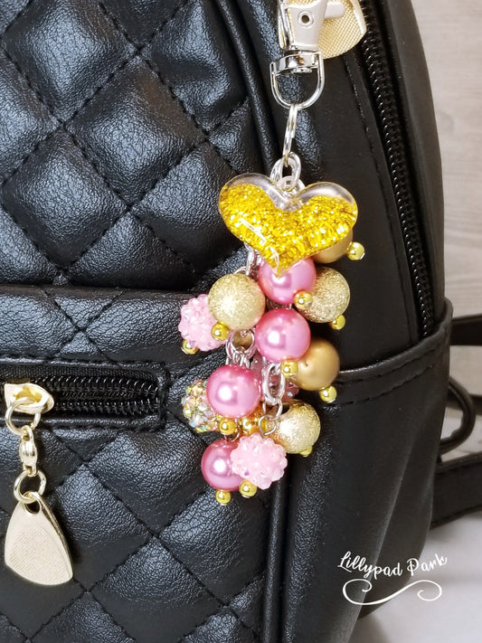 Gold Heart Pink Champagne Mini Purse Charm