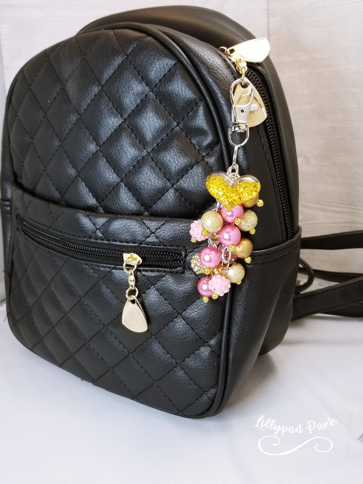 Gold Heart Pink Champagne Mini Purse Charm