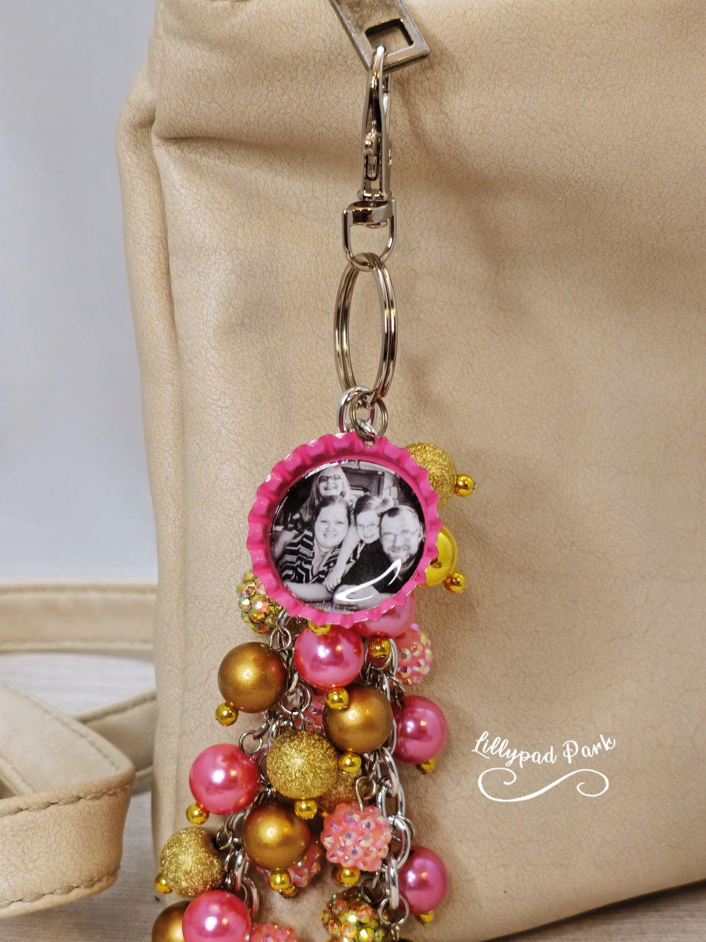 Picture Mothers day gift, Pink and Gold Purse Charm